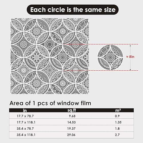 Vista 66 de DKTIE - Película para vitrales con herramientas de instalación, estilo bohemio, protección de la privacidad, suaviza la luz, película decorativa