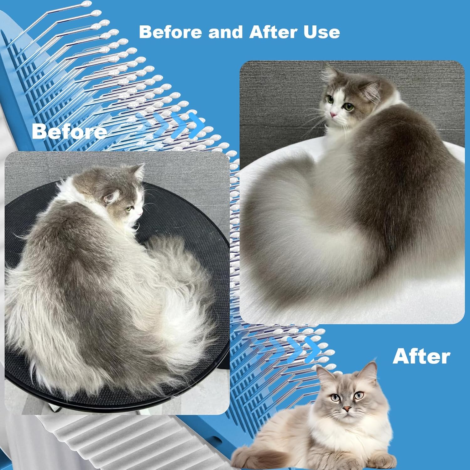 Cat brush, Cat Brush for Long or Short Haired Cats, Remove Loose Fur and Mats, Rounded Pins Reduces Painful Pulling, Not for Tangle and Curly Fur, Azure