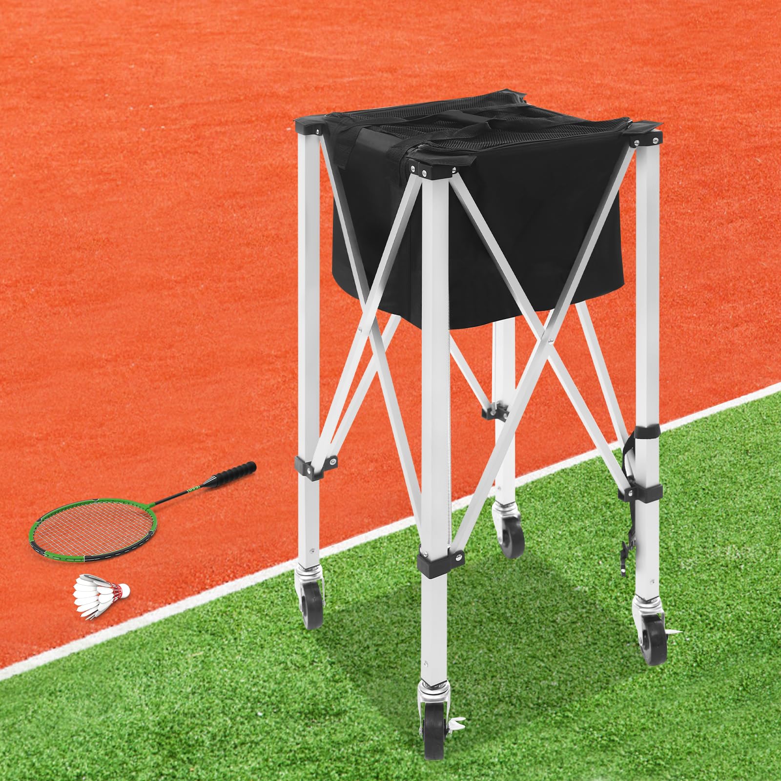 Portapelotas de tenis portátil, cesta de tenis plegable, soporte de pelota de tenis con ruedas, para el juego de tenis en clubes de tenis, escuelas y parques.