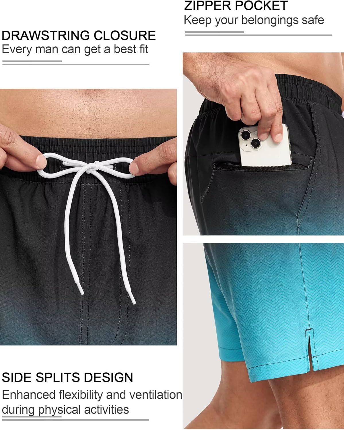 SILKWORLD Men's Swim Trunks Quick Dry Bathing Suits 6 Inch Swimming Shorts with Compression Liner and Zipper Pockets - Image 2