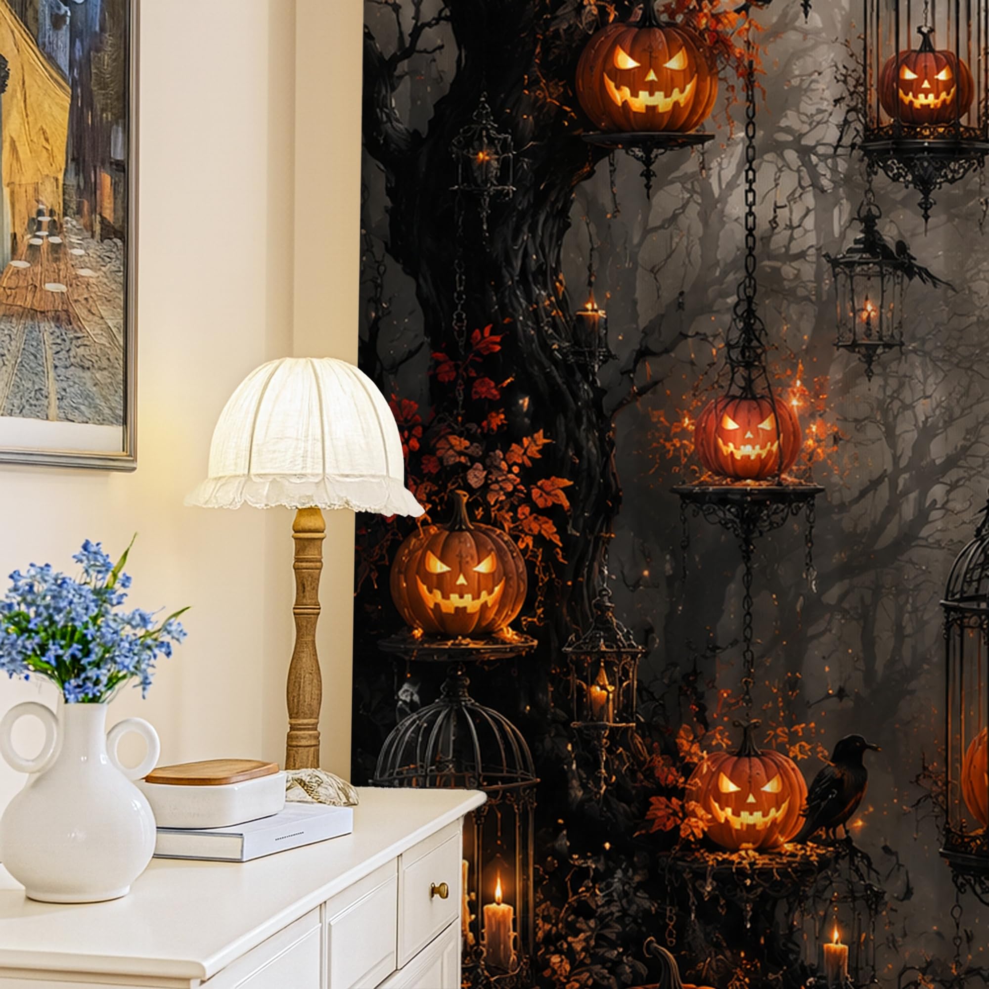Rideaux occultants corbeau gothique noir de décoration Halloween pour chambre 132x213