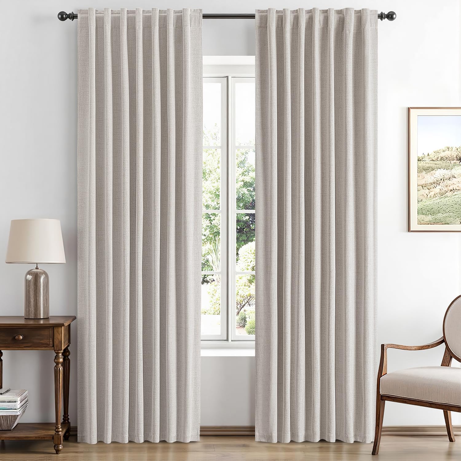 MIULEE 100% Blackout Linen Curtains for Bedroom, Ivory Solid Luxury Decor Thermal Insulation Room Darkening Drapes for Living Room Nursery Back Tab Rod Pocket 42 x 84 Inches, 2 Panels Ivory 42"W x 84"L (Pack of 2)