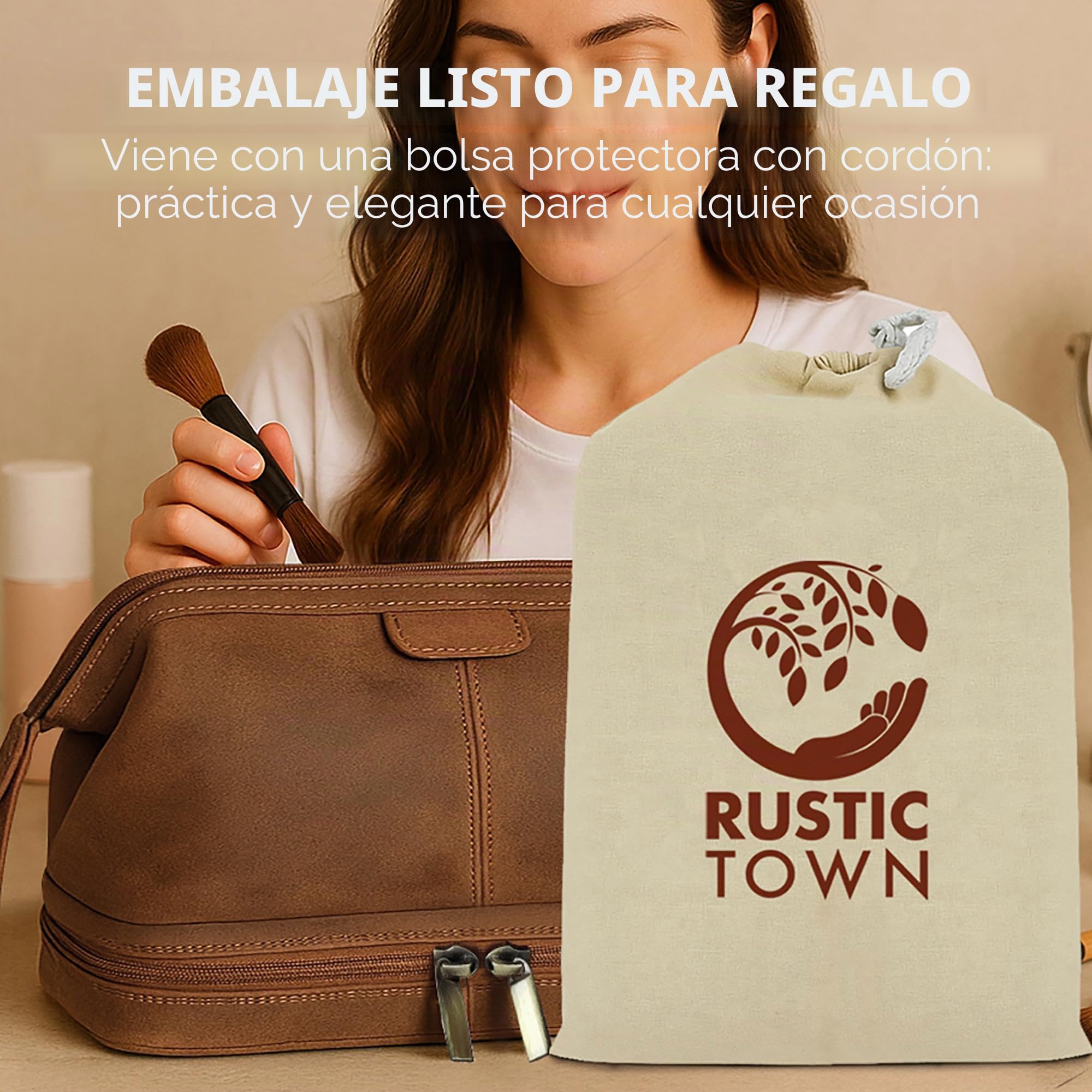 Neceser de Cuero para Hombres - Kit de Afeitado de Viaje - Organizador de artículos de tocador para Ducha de baño - Neceser de Maquillaje para Mujeres de Rustic Town