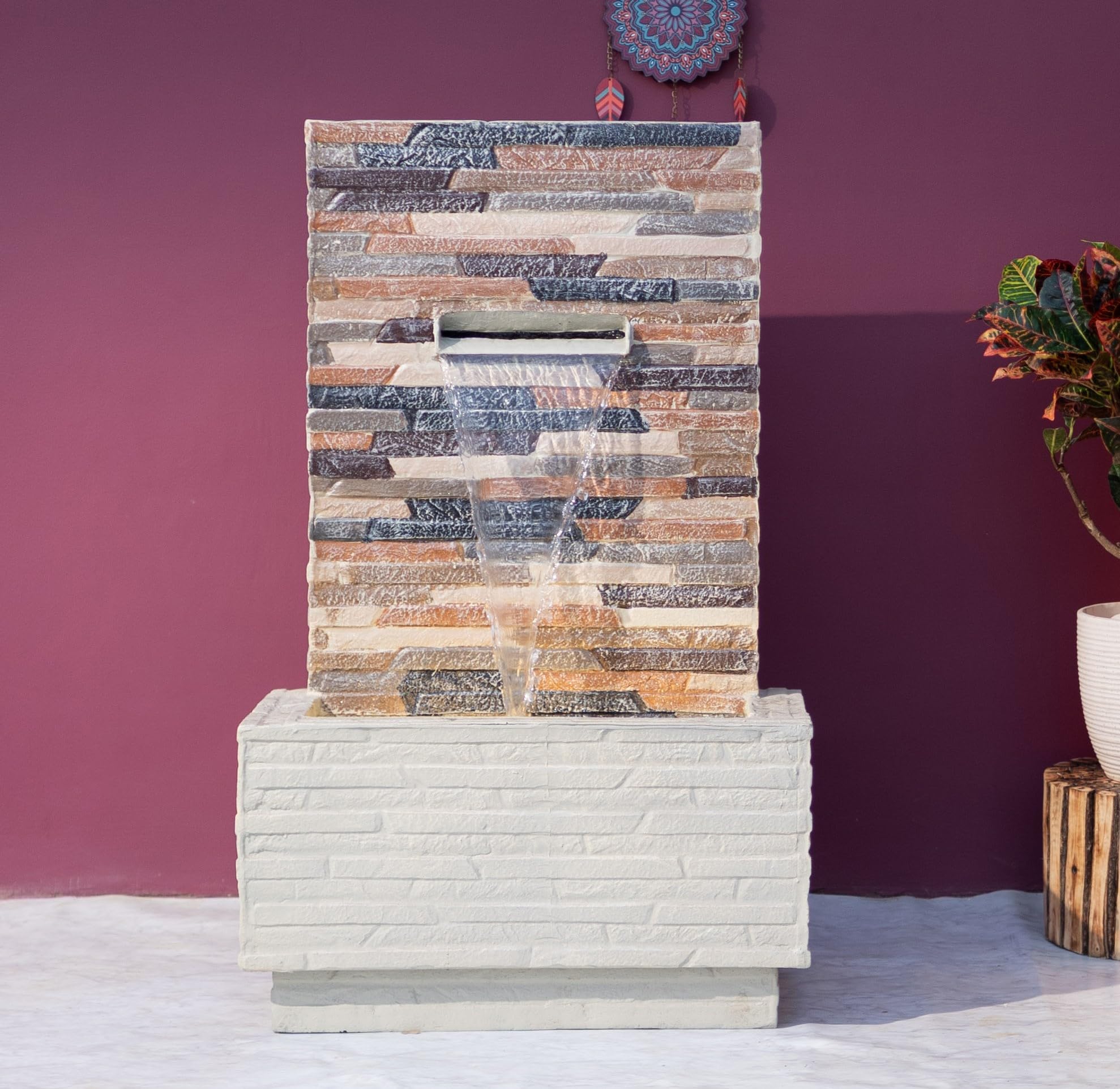 EXPLEASIA Slate Water Fall Water Fountain for Home Water Fountain for Home Big Size Indoor Water Fountain for Home vastu Fountain for Home Decor Waterfall (Beige) (102.5x62x34 cm)