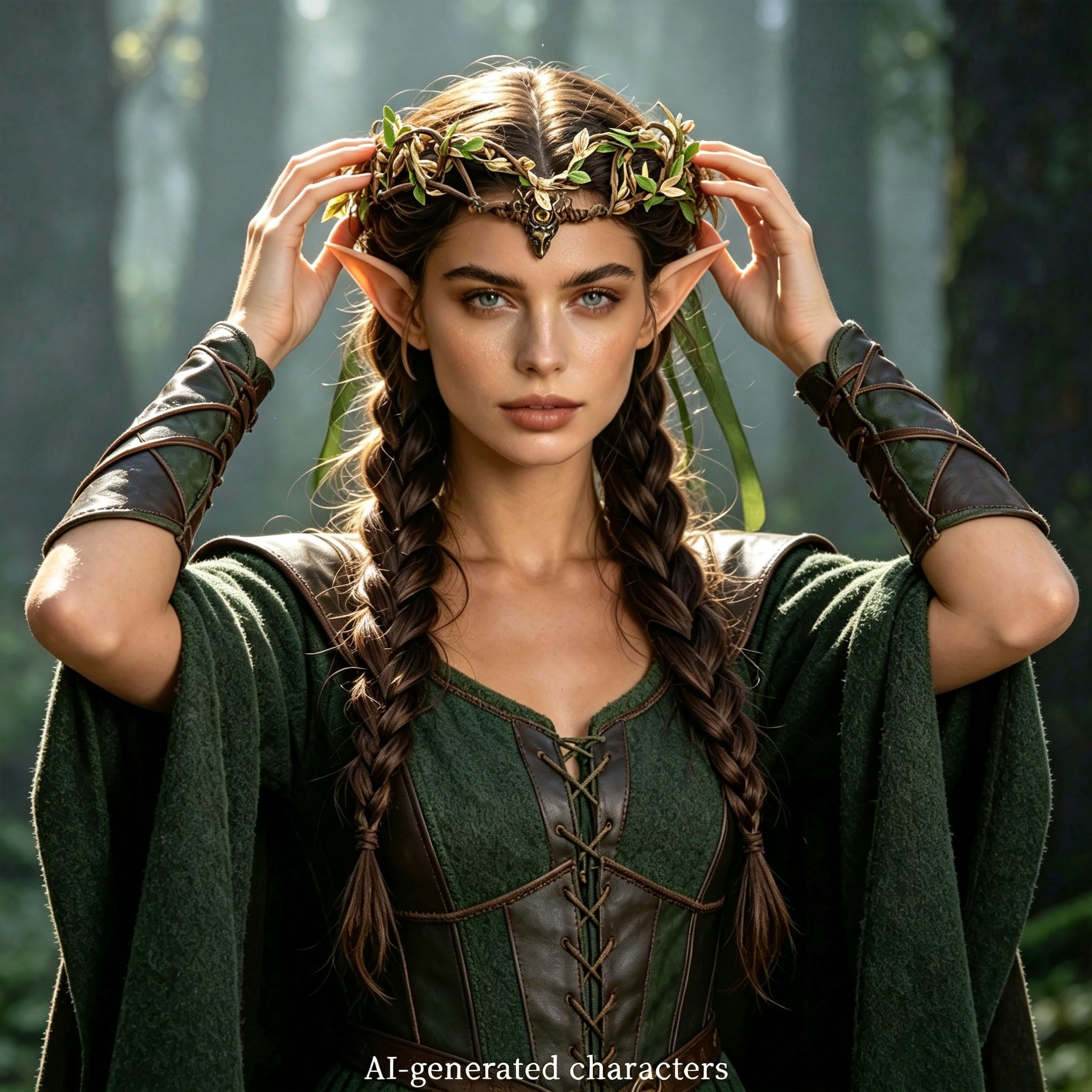 LaVenty Woodland Elf Crown Fairy Costume Medieval Viking Fairy Headpiece, Gray - Image 7