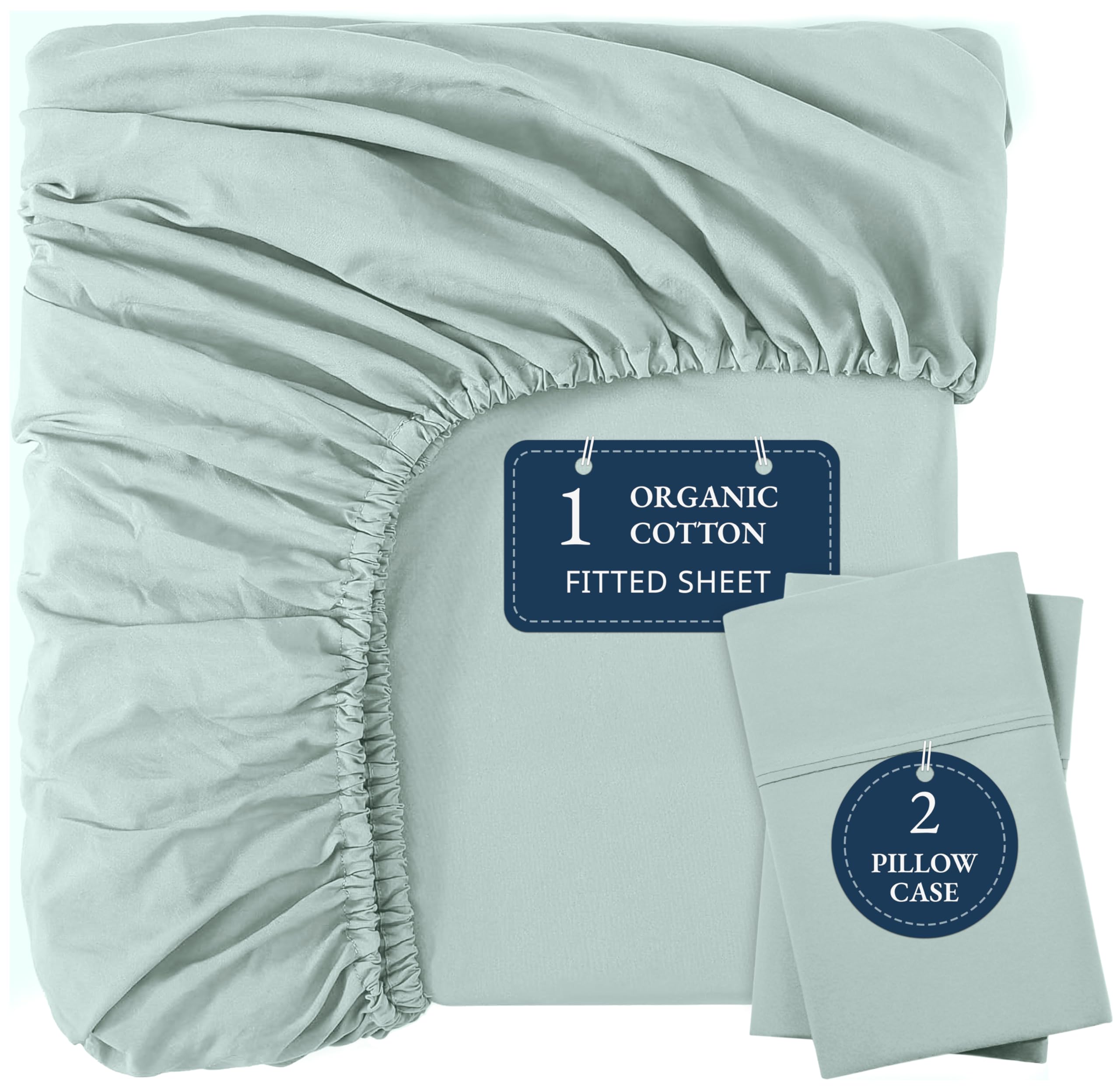 100% Organic Cotton Fitted Sheet King – Soft & Breathable, 2 Pillow Covers Included, 35c...