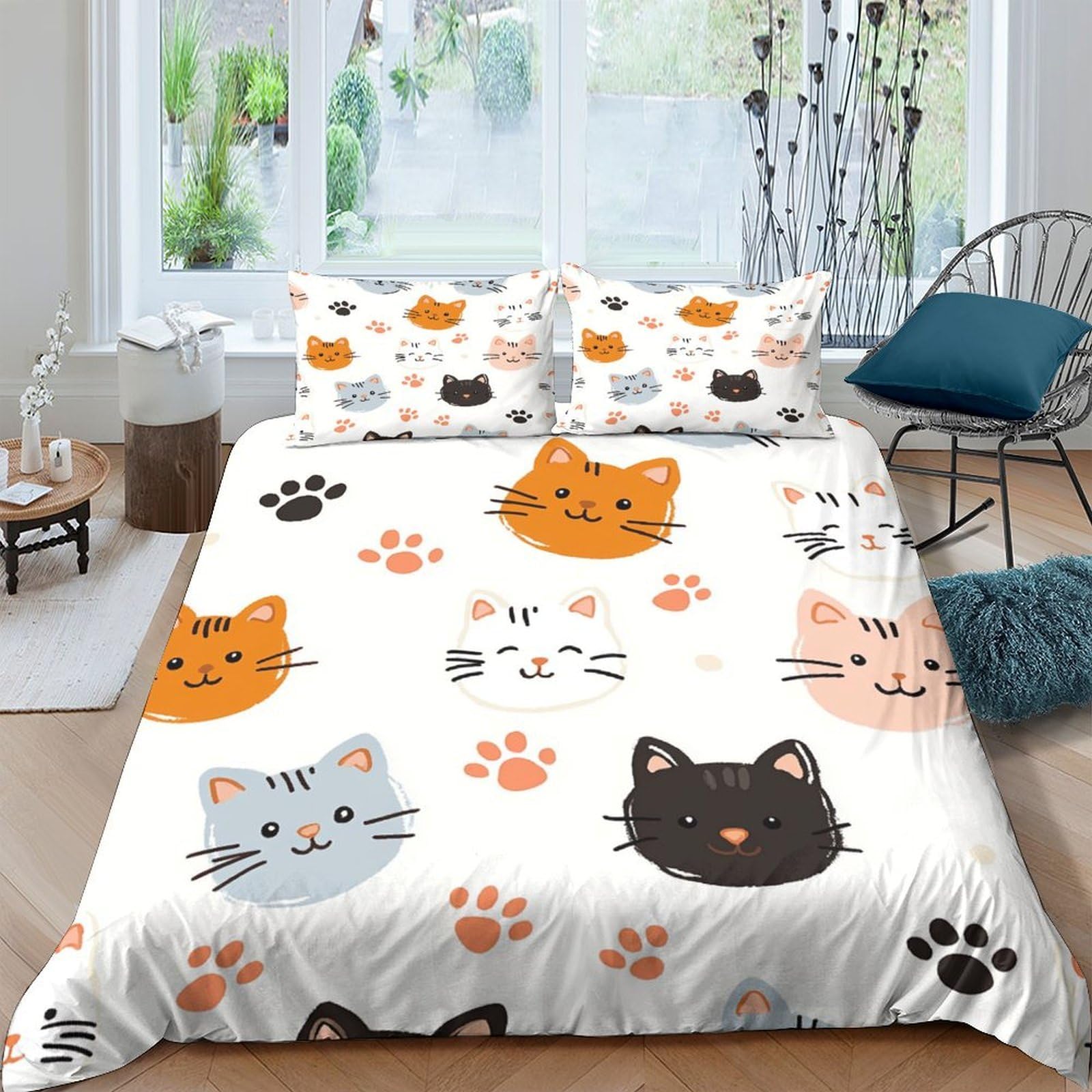 Ctjqhvkz Style-8 3D Printed Cute Cat Fitted Sheet Microfiber Soft Paw Print Bed Sheet For Bedroom Dorm Mattress Protection Decor Single（135X200cm）