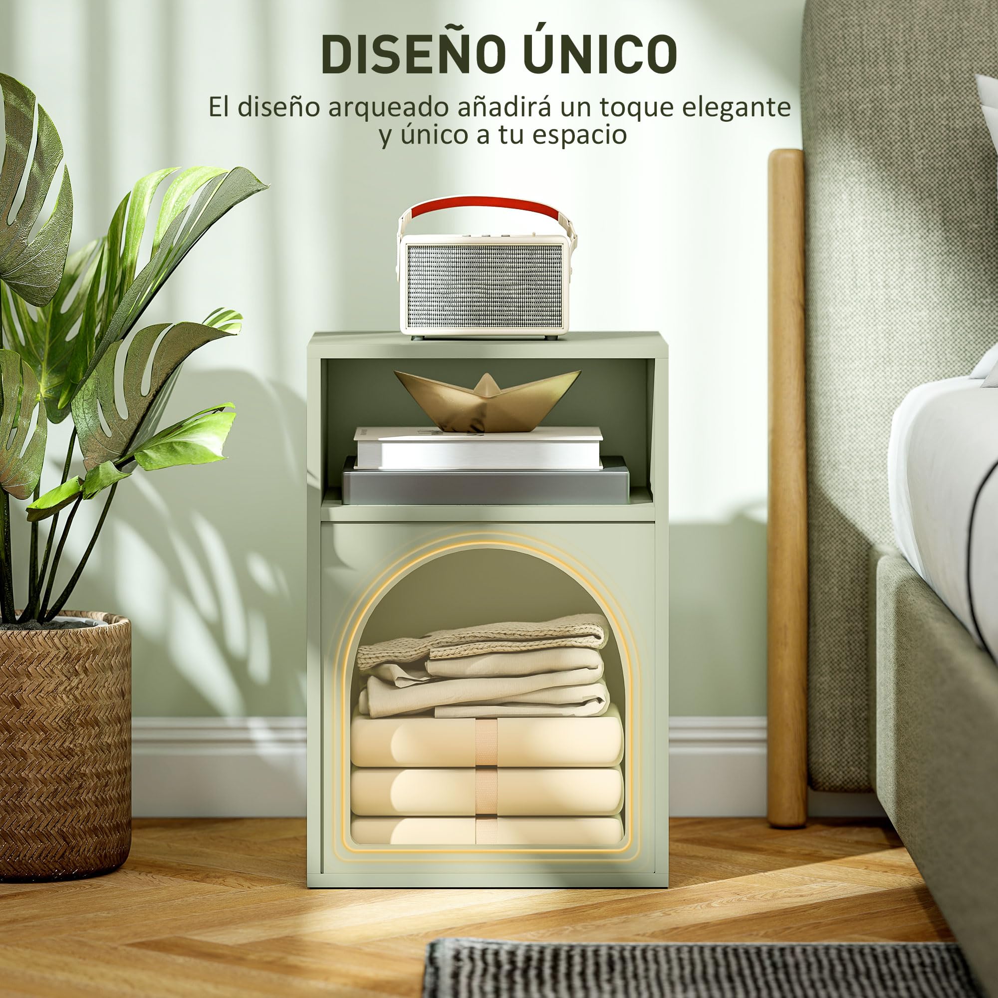 HOMCOM Mesita de Noche Moderna Estrecha Mesa Auxiliar 40x30x60 cm Verde