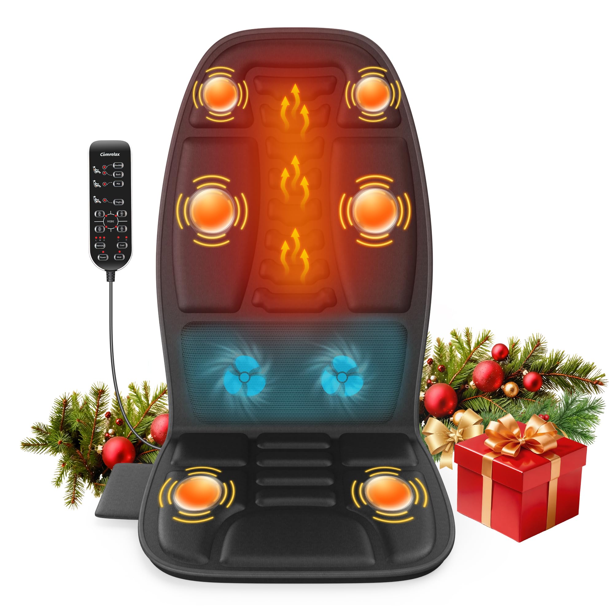 Massage Seat Cushion with Heat, Cooling Back Massager for Chair, Chair Massager for Full Body Massage, Deep Tissue Vibration Pad with 2 Adapters,