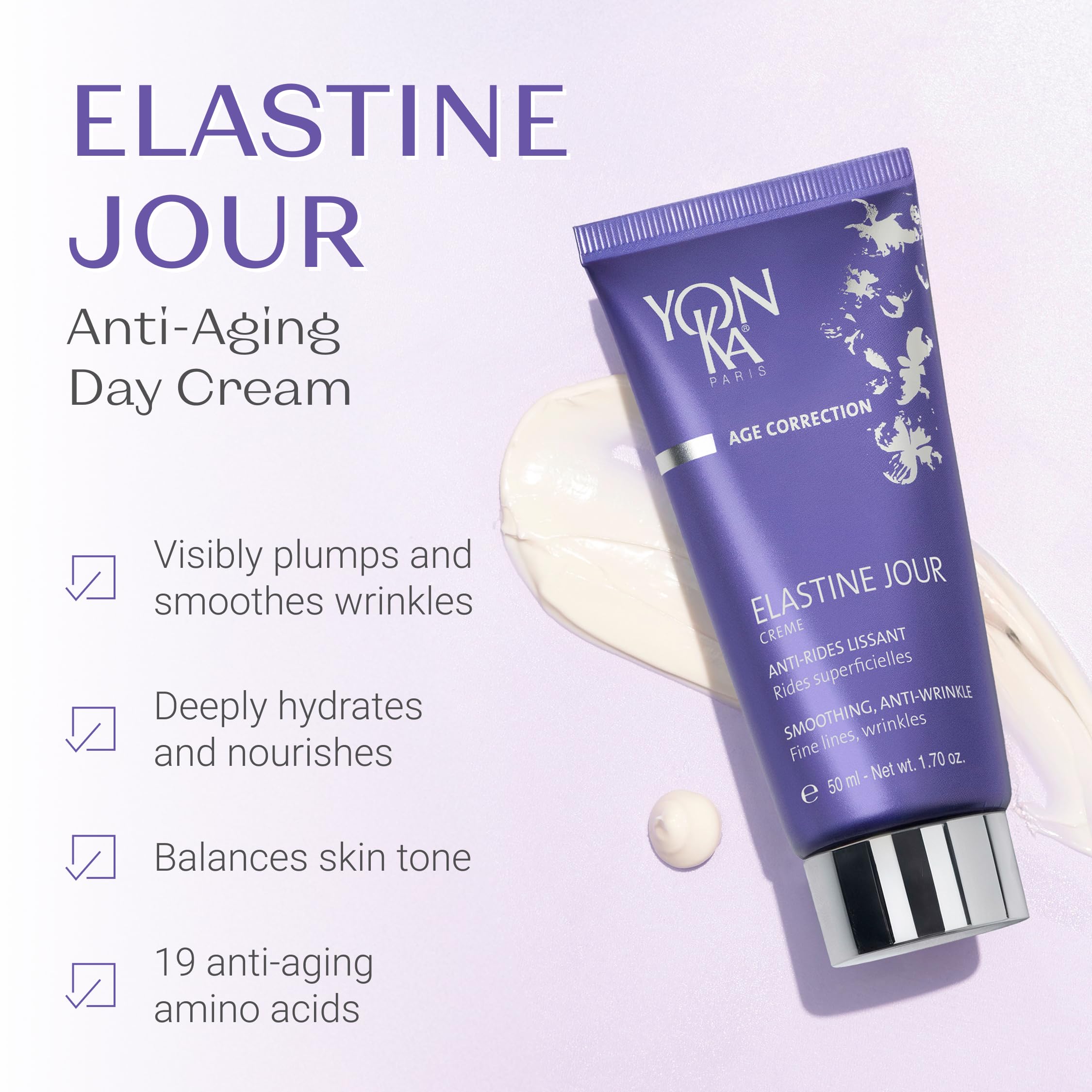 Elastine Jour Cream Yonka 50 ml – Anti-Aging-Feuchtigkeits-Tagescreme für das Gesicht, mit Vitamin C und Elastinpeptiden – Nachgewiesene Ergebnisse unter Dermatologischer Kontrolle!