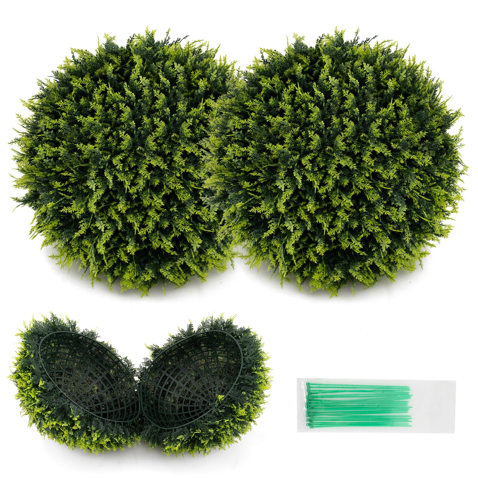 GOFLAME 2 PCS 18” Artificial Cedar Topiary Ball, Faux Decorative Balls Plants, Indoor Outdoor Topiary Spheres for Patio, Garden, Front Door, Backyard