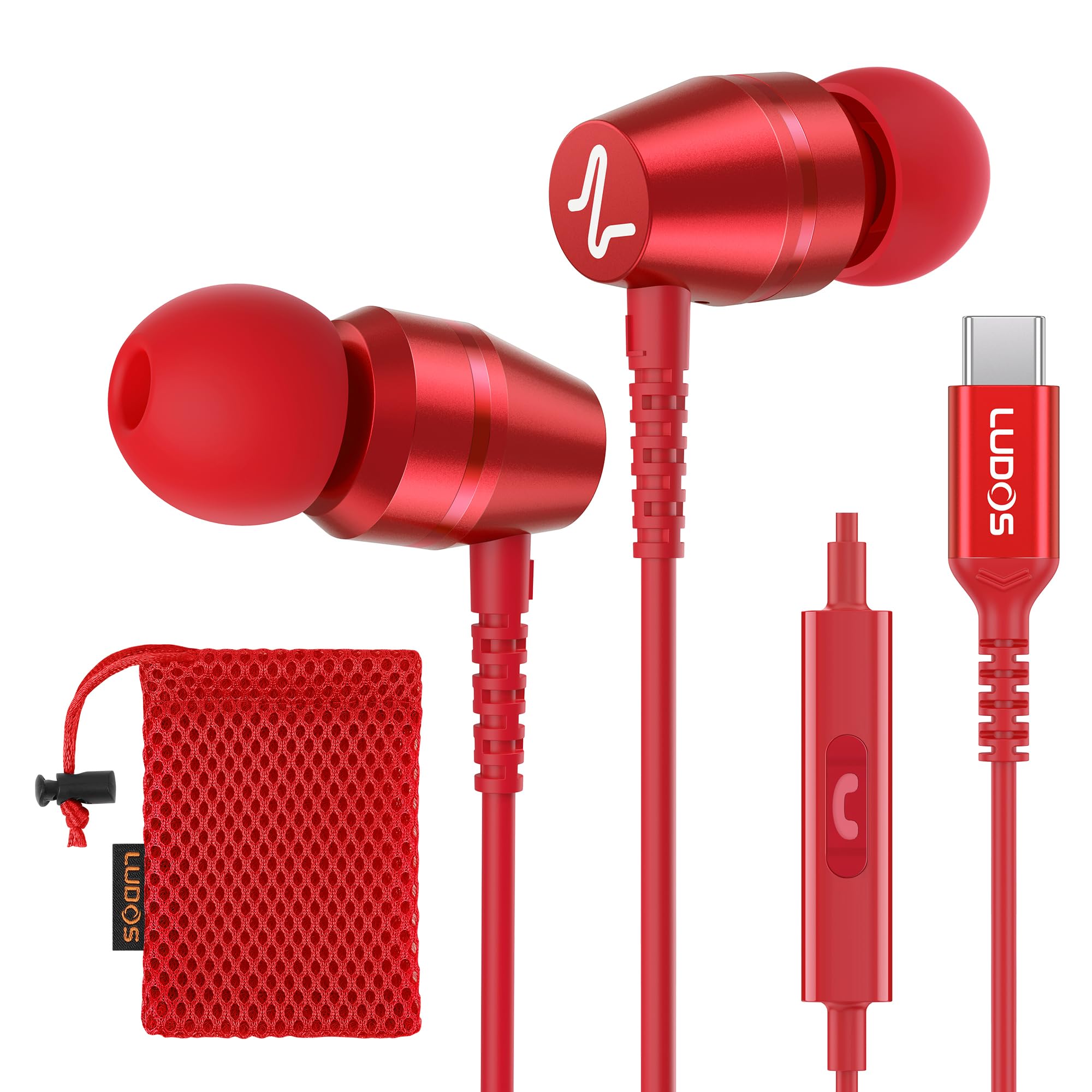 LUDOS OMNITONE USB C Headphones for iPhone 17 16 15 Pro Max Plus Air iPad Pro, 5 Years Warranty, USB-C Earbuds for Samsung Galaxy S24 S23 Ultra S22