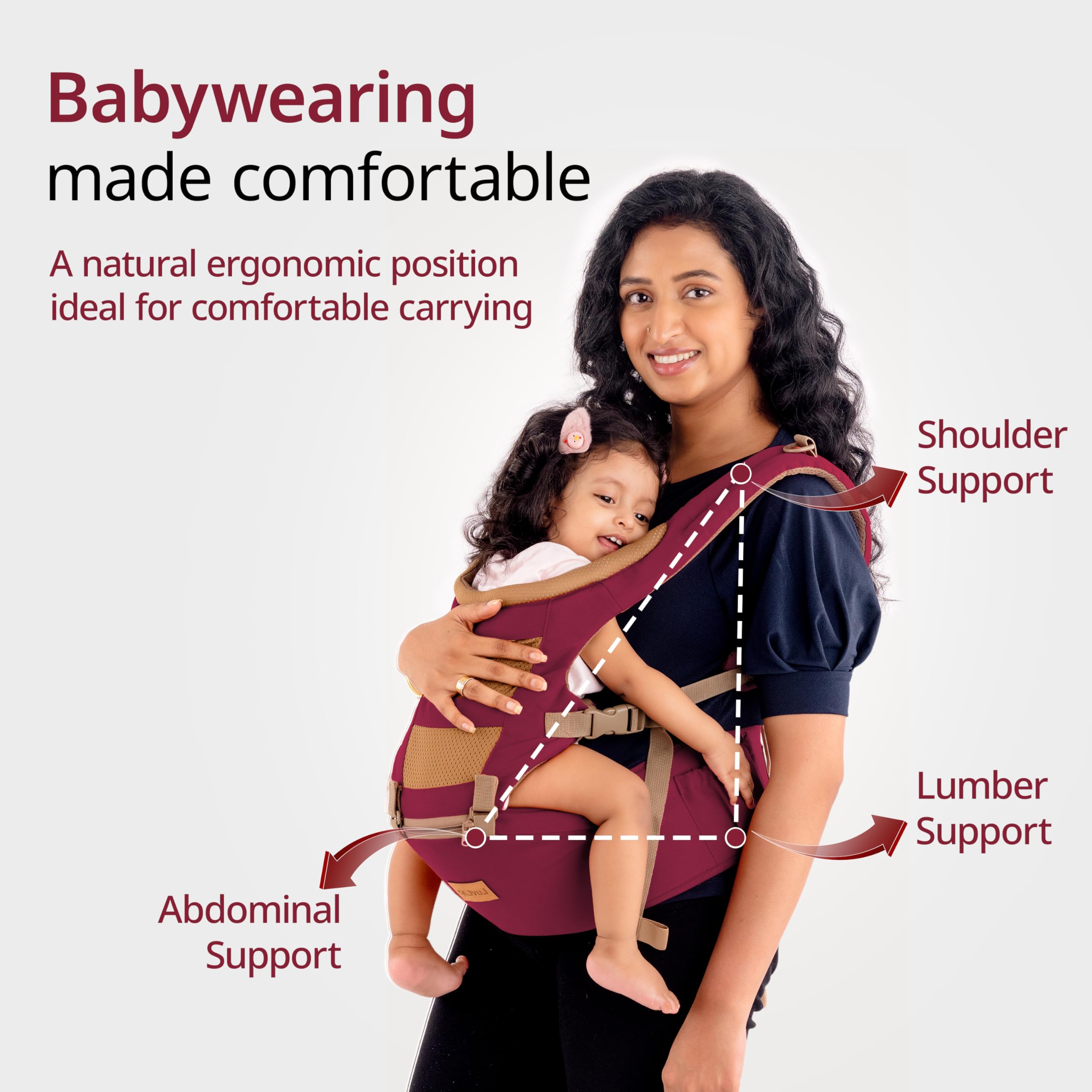 LuvLap Royal Hip Seat Baby Carrier with 4 Carry Positions, Baby Carrier with Hip seat for 6 to 24 Months Baby, Adjustable New-Born to Toddler Carrier, Max Weight Up to 15 Kgs (Purple) 3