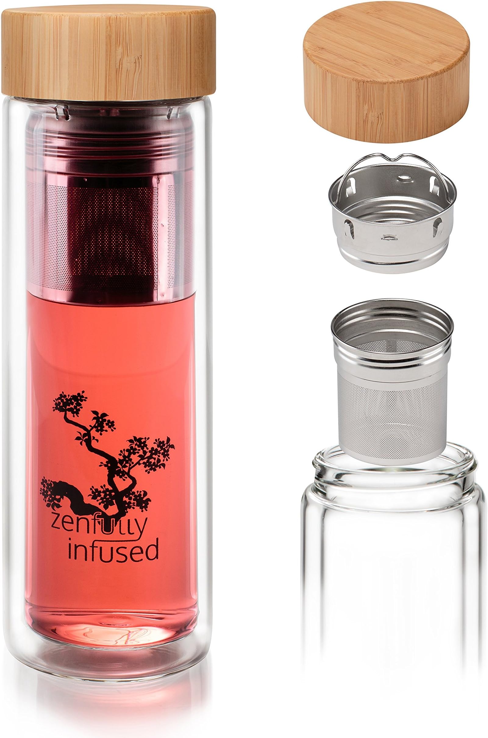 Zenfully Infused Tea Infuser, Glass Travel Tea Tumbler with Loose Leaf Tea Strainer, Portable Tea Cup with Stainless Steel Steeper, Ideal for Tea, Fruit and Essential Oils,!