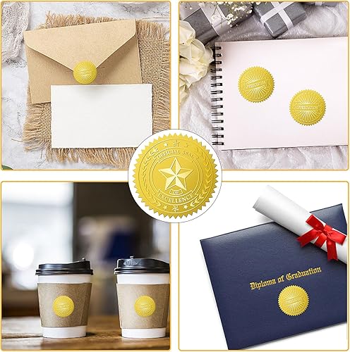 Miniatura 4 de CRASPIRE 144 calcomanías oficiales de sello de excelencia de 2 pulgadas, calcomanías de sellos de sobres dorados en relieve, calcomanías de estrella