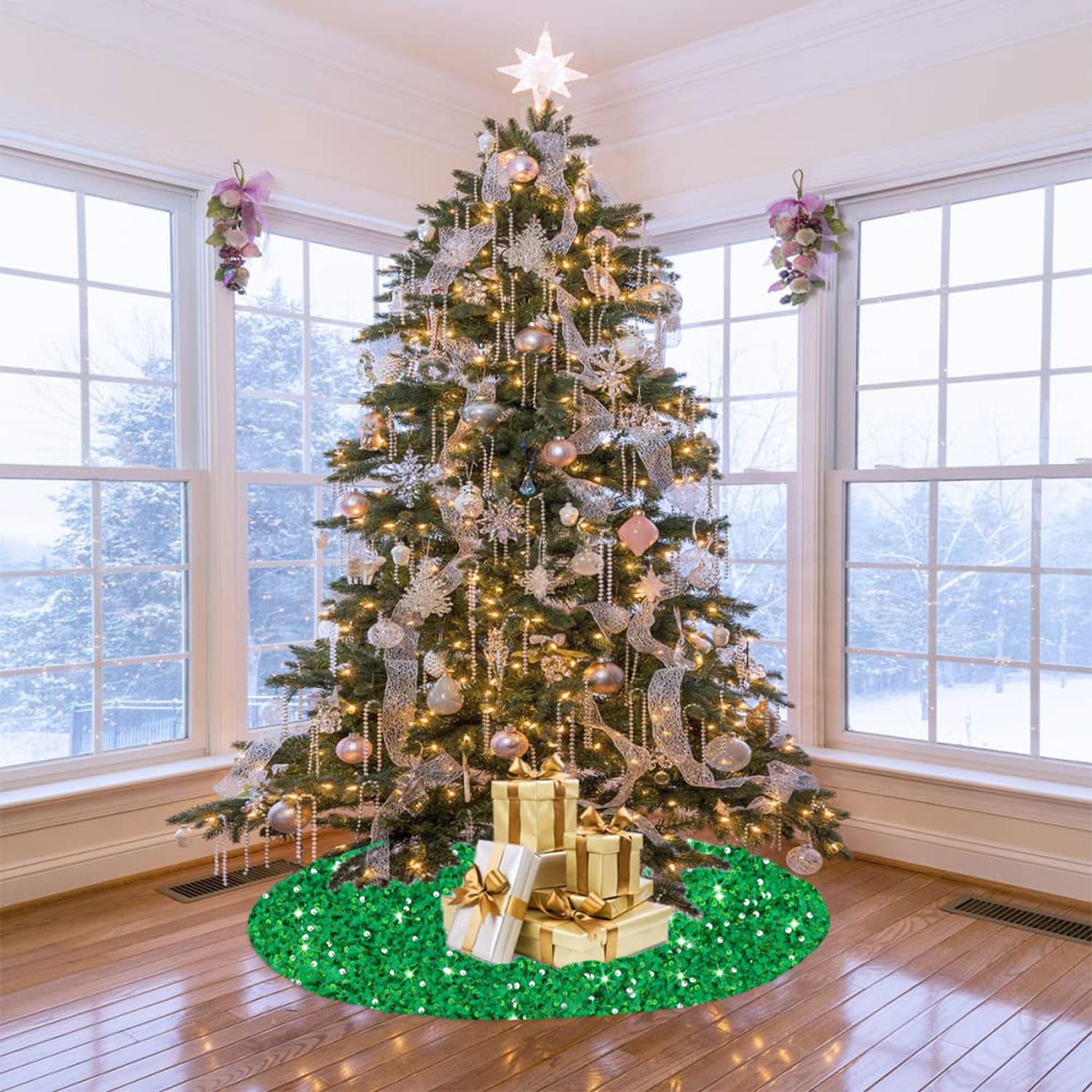 Guirnalda Navidad FAIRYAUSHOPYA Guirnalda De Navidad, Con Luces,Guirnaldas Navideñas De 270cm, Verde Decoración Utilizada Para Escaleras Y Chimeneas Navideñas(2.7M-Doradas Navidad 2025