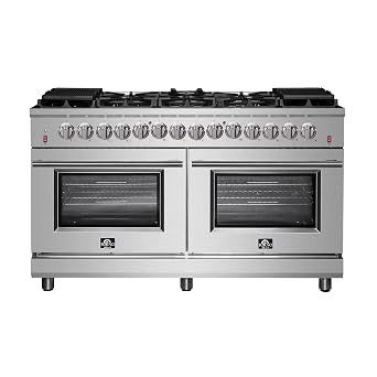Forno Massimo 60 Freestanding Dual Fuel Range with 8 Sealed Burners 42,000BTU, Wok Support & Griddle, 8.64 cu.ft. Oven - Modern Design Fuel Range with Pro-Style Handle and Zinc Coated Metal Knobs