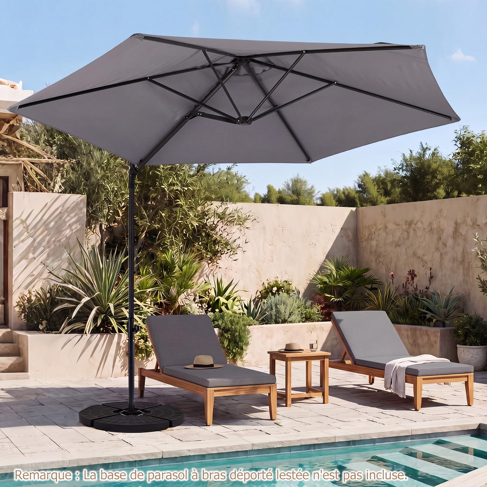 COSTWAY Parasol Déporté Hexagonale à Pied, Hauteur 240 CM (Gris)