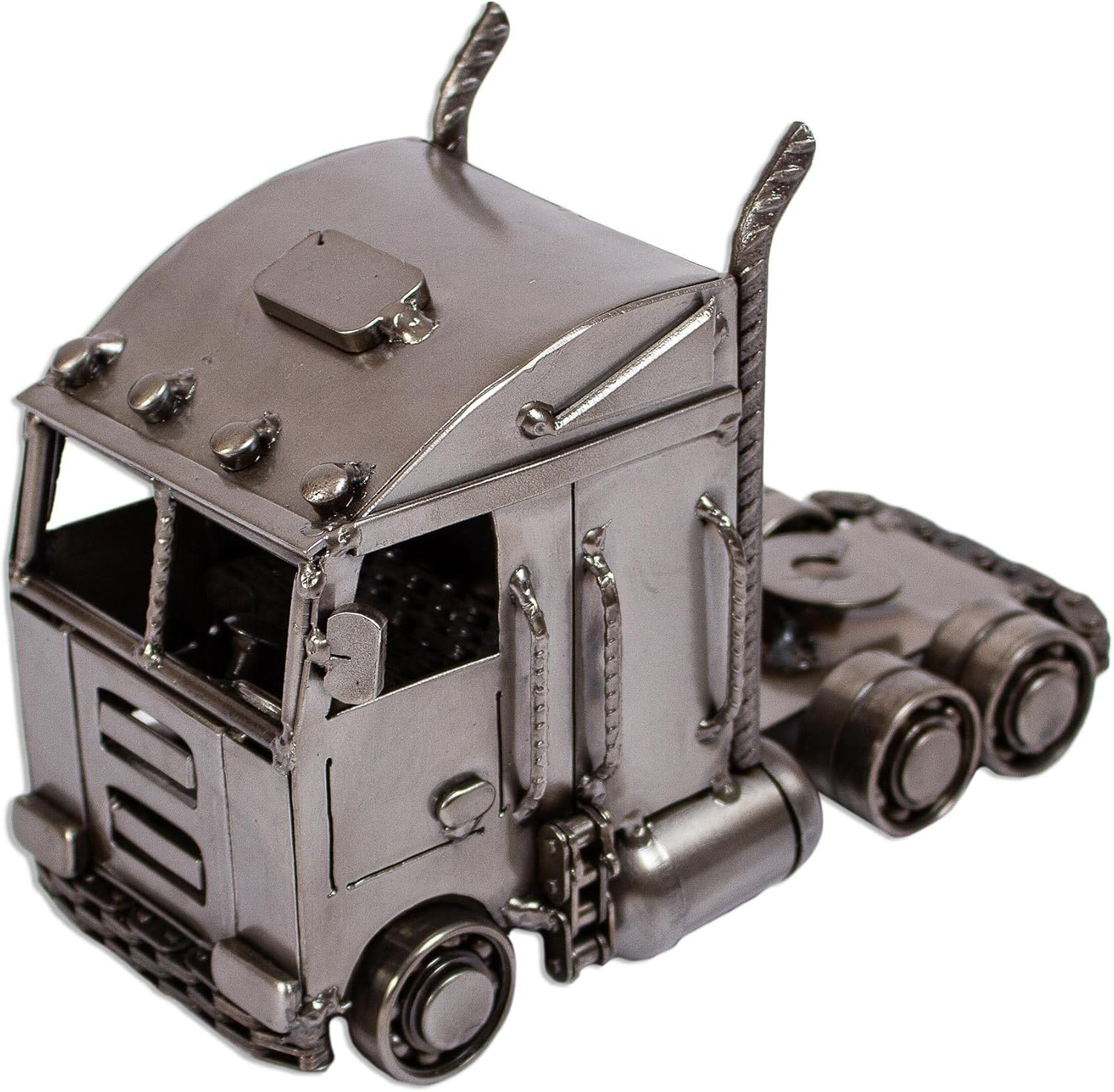 NOVICA Artisan Handmade Recycled Auto Parts Sculpture Ecofriendly Metal Semi Truck Mexico Rustic Planes Trains Autos [6.75in H x 4.7in W x 9.5in D] ' Rustic Truck'