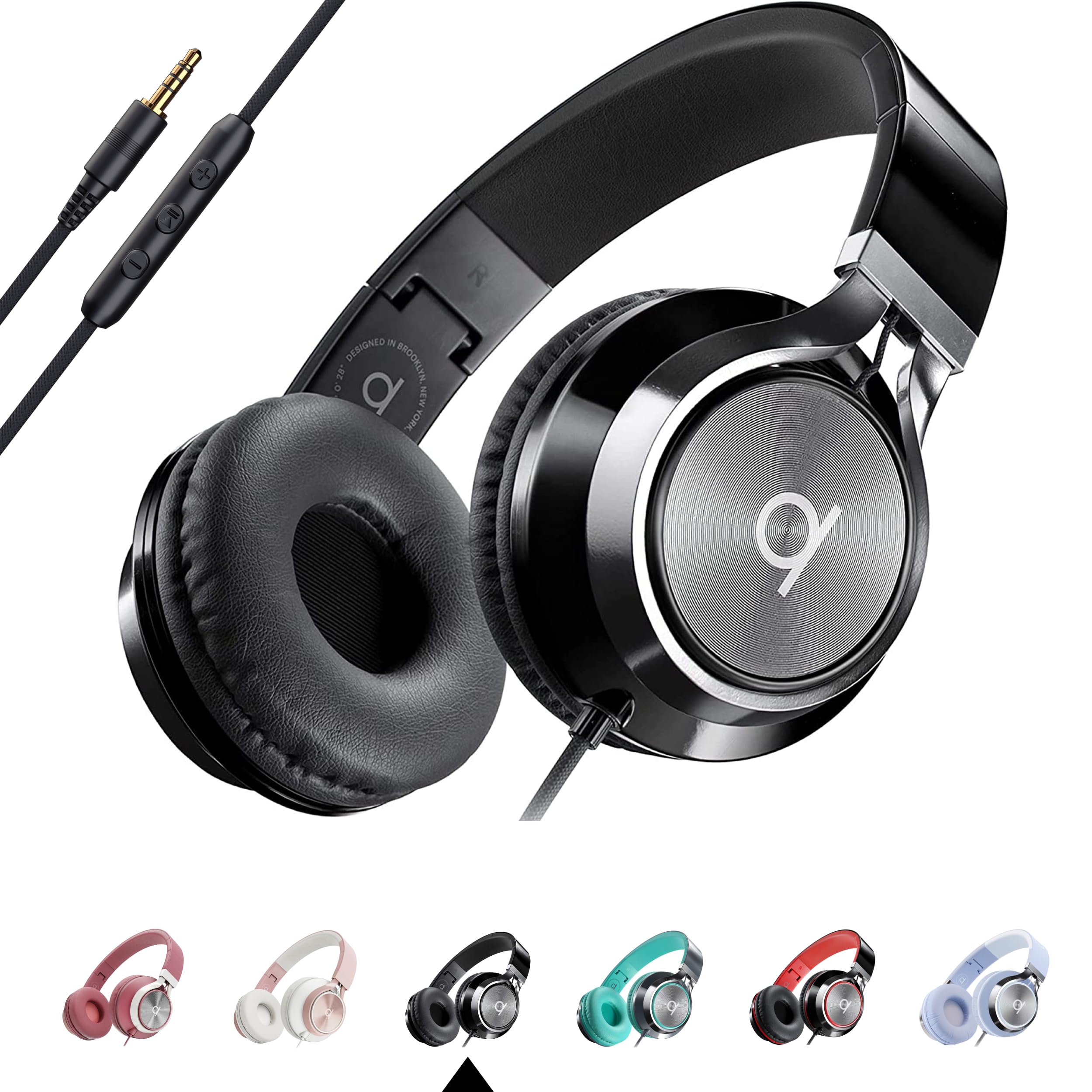 CL750 Wired Headphones with Mic & Volume Control — Noise Isolating On-Ear Headphones for Computer and Laptop Wired, Plug in Corded Headphone Over Ear with Wire (Foldable, Aux Jack 3.5mm)