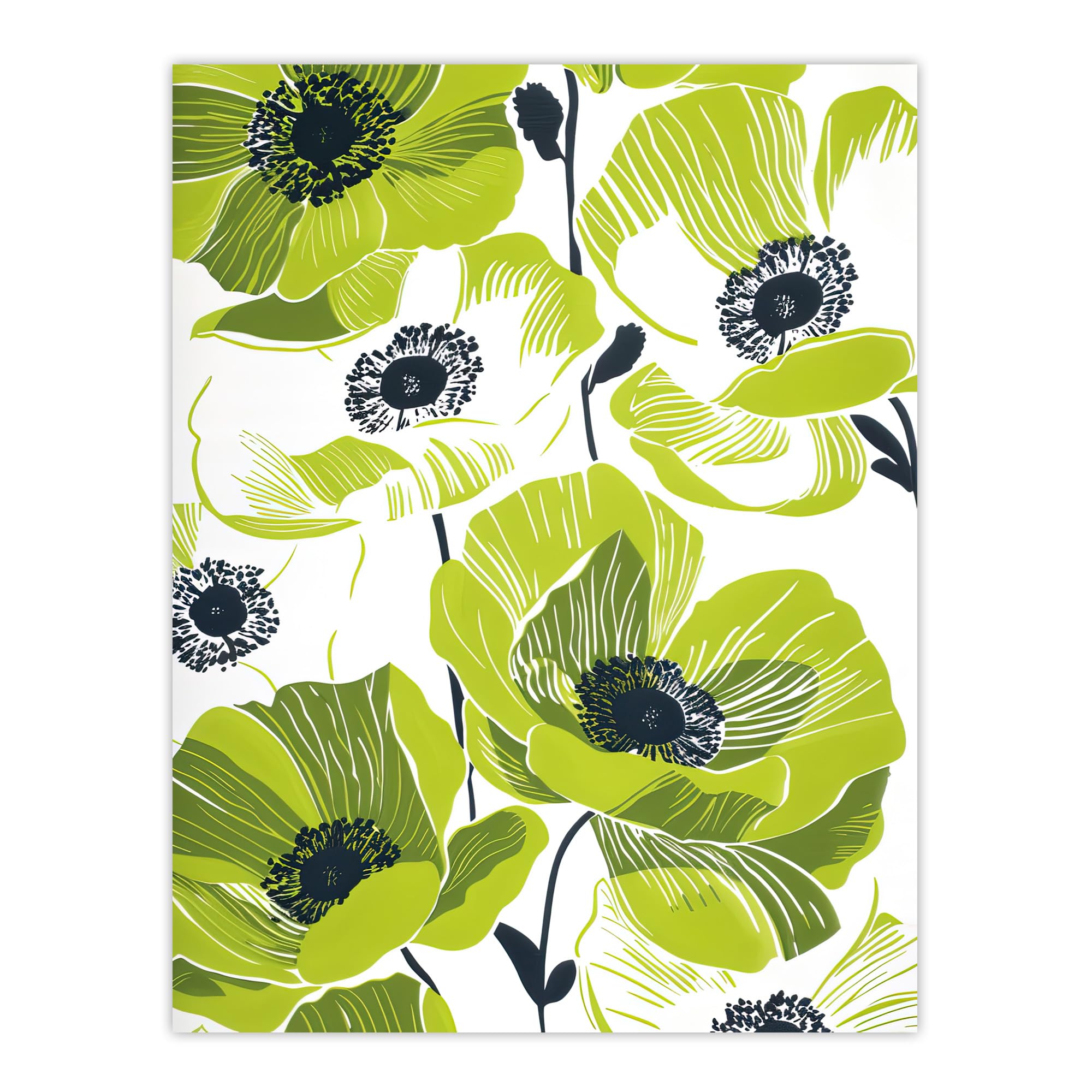 Artery8 Lime Green Poppy Flowers Poppies Floral Design For Living Room Large Wall Art Poster Print Thick Paper 18X24 Inch