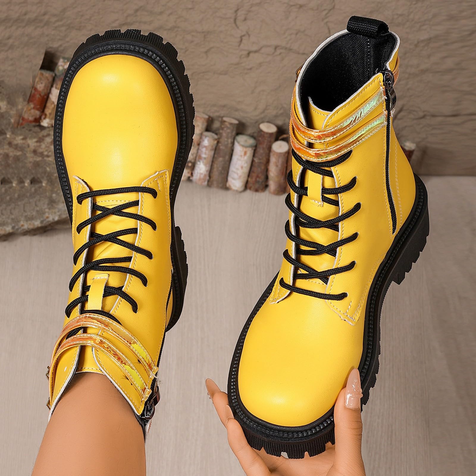 Genérico Botines Mujer Vestir Cordones Plataforma Botas Puntera Redonda Elegantes Zapatos Suaves Cómodas Caminar Bota Informales Antideslizantes Botin para Otoño Invierno Trabajo Paseo y Uso Diario