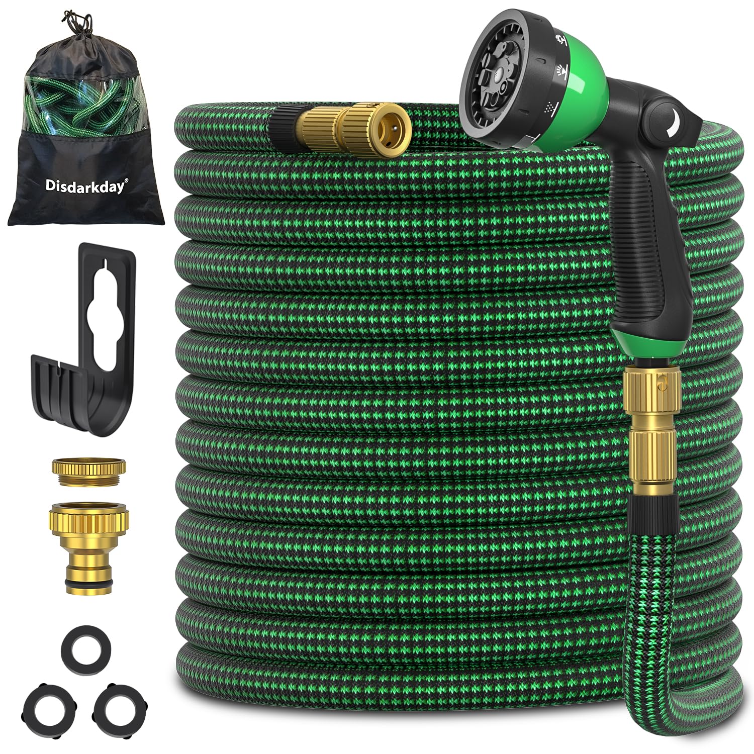 Gartenschlauch Flexibel 30M, Ausziehbare Garten Schlauch Wasserschlauch mit 10 Funktionsdüse Brause, Garden Hose Leichter Flex Schlauch mit 3/4 und 1/2 Zoll 3 Lagigem Latexkern, Grün