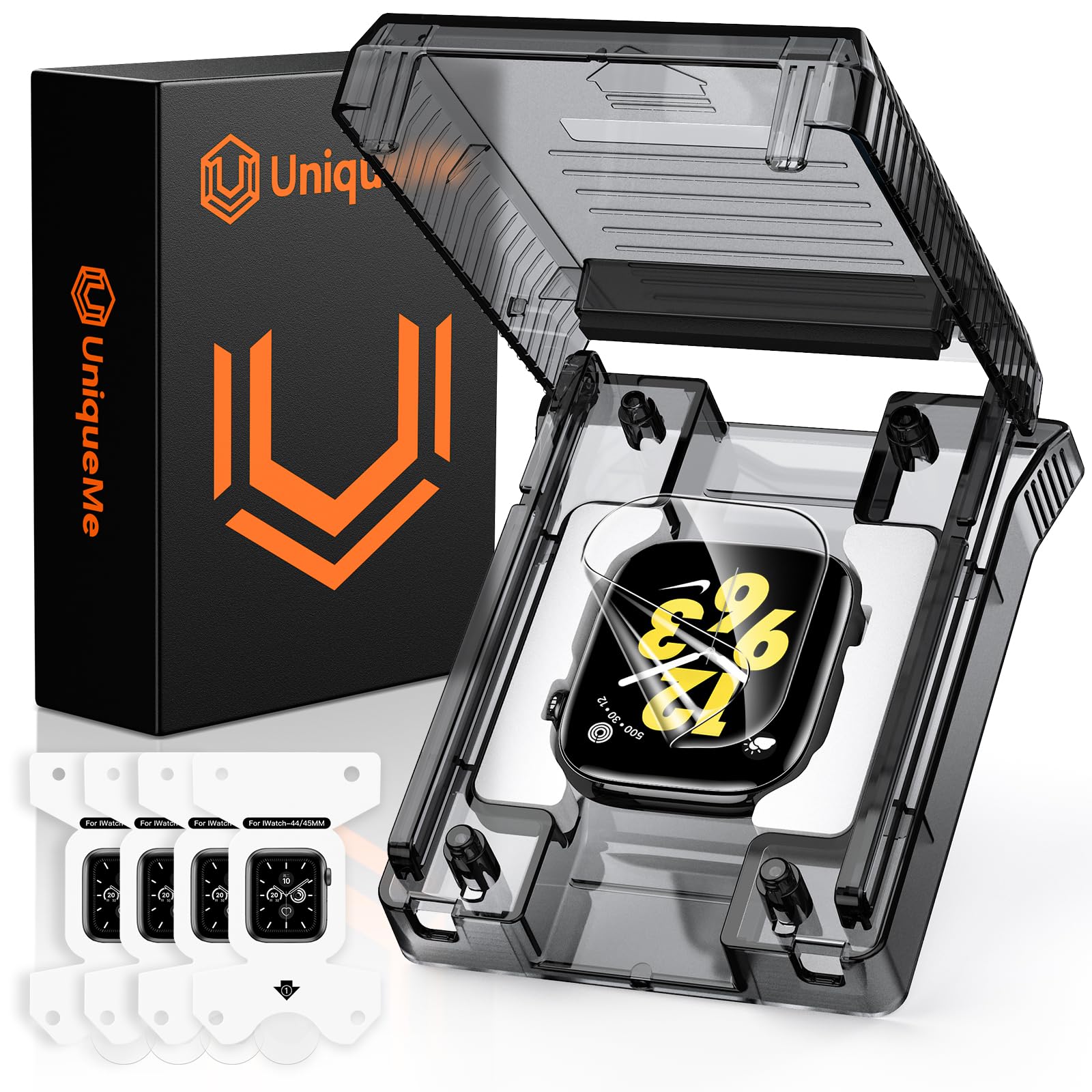 UniqueMe für Apple Watch Series 9/8/7/6/SE3/SE2/SE 44/45 mm Folie- 4 Stück | für Apple Watch Series 44/45mm Displayschutz, Staub-und Blasenfrei HD TPU Folie Einfache Installation Screen Protector