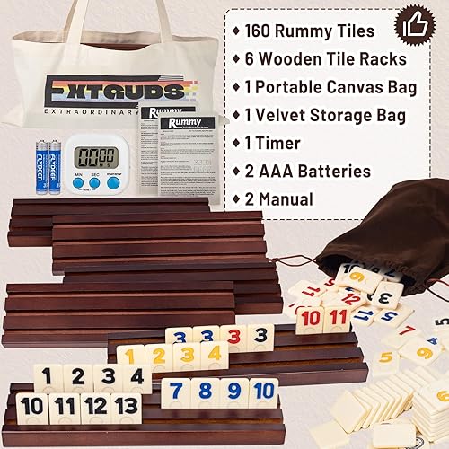 Miniatura 2 de Extguds Juego de cubo Rummy para 6 jugadores, juego clásico de cubos de viaje, con 6 bastidores de maderabandejas, 160 fichas Rummy, bolsa de lona