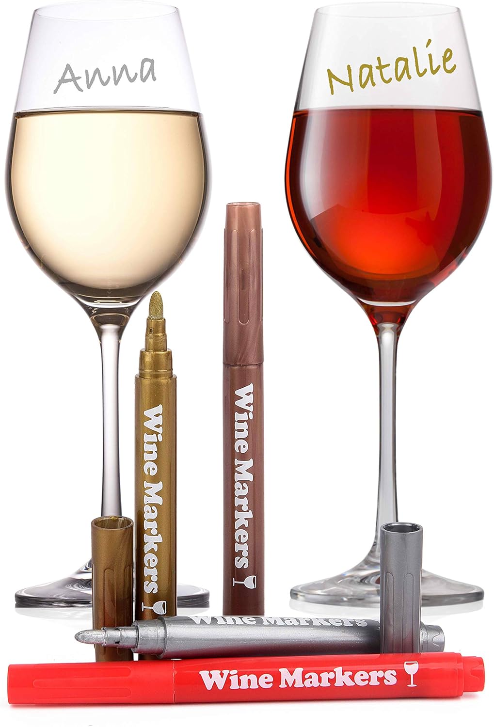 Buy 2 get 3 Wine Glass Markers, Pack of 10 By Vaci + Stencils + Glass Lables, Metallic Color Pens Drink Markers, Personalize your Drink, Washable Wine Accessories Gift