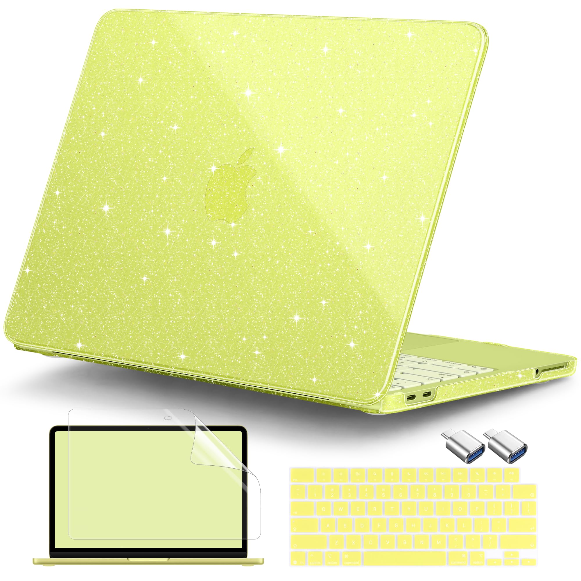 Photo 1 of DONGKE Glitter Case for MacBook Neo 13 Inch 2026 (Model A3404 | A18 Pro Chip) | Clear Sparkly Hard Shell Cover with Screen Protector | Keyboard Cover & 2 USB-C Adapters - Bling Citrus
