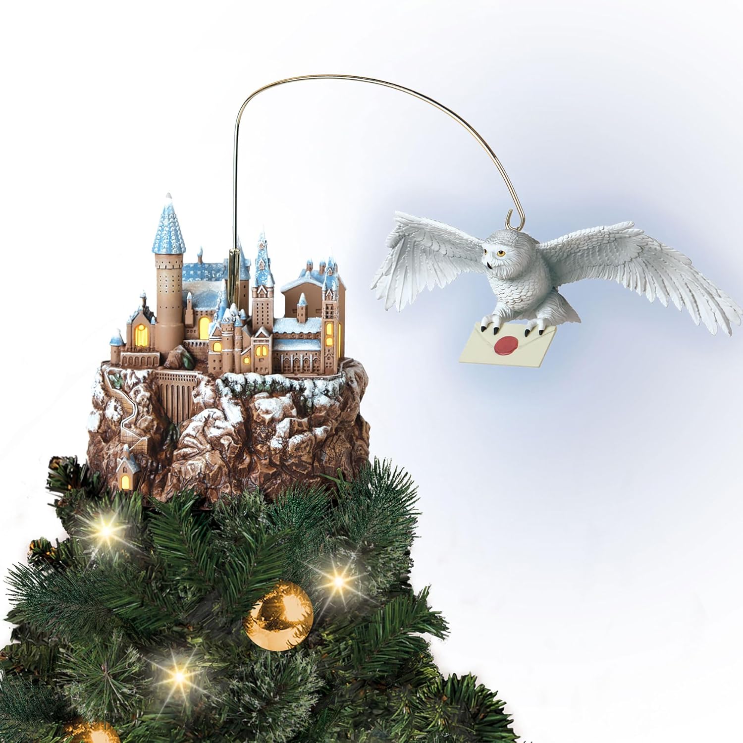 Harry Potter Hedwig Over Hogwarts Tree Topper with Lights, Music and Motion