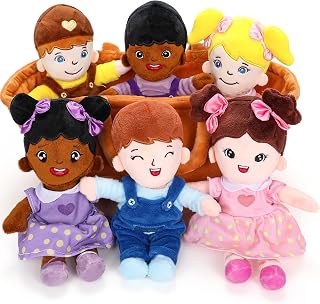 Qpewep 6-Piece Diversity Baby Plush Dolls 8" Basket Set - Interchangeable Clothes, Super Soft Stuffed Toys for Kids, Inclusion Gifts