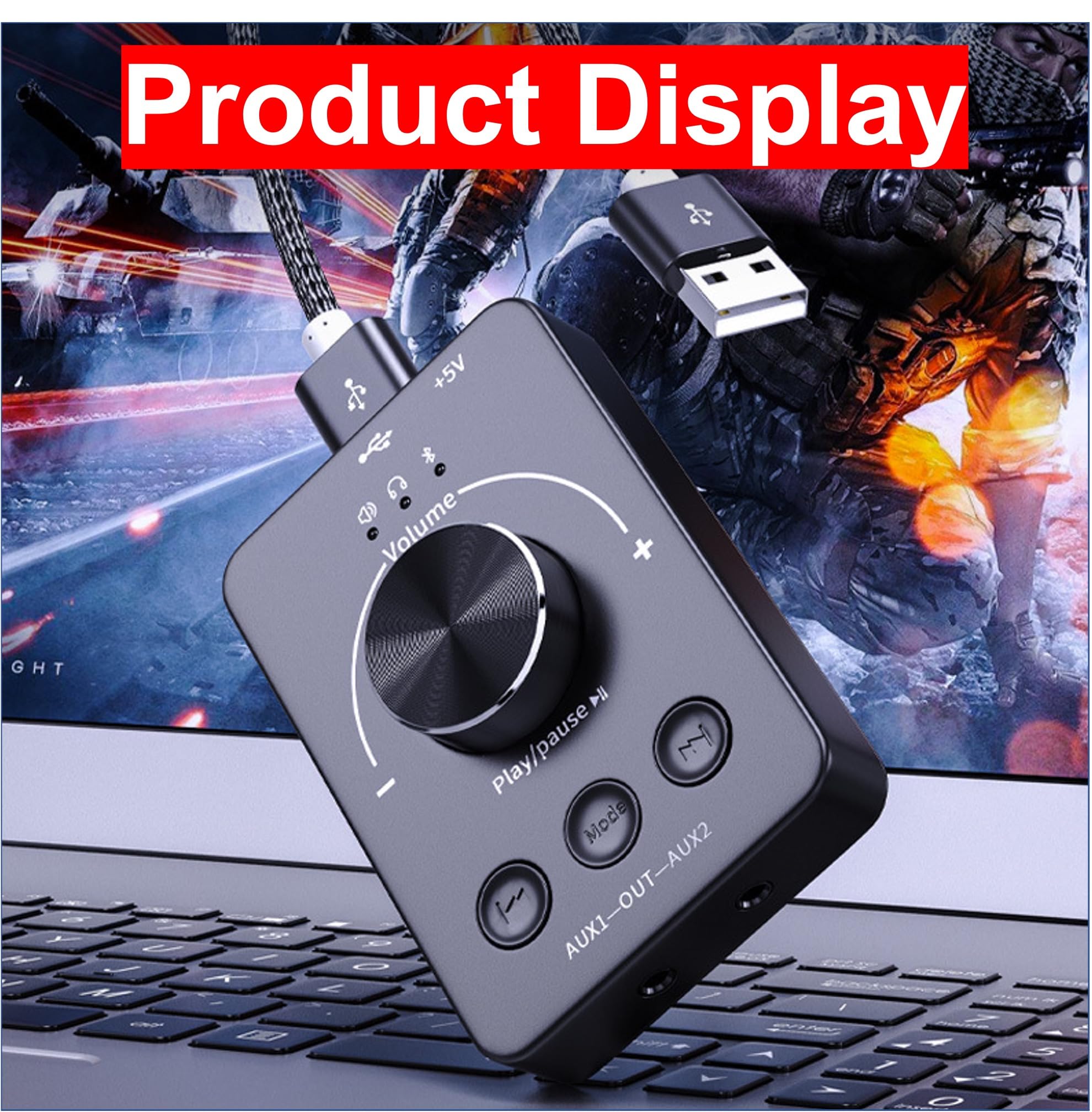 RQG Computer Volume Controller with Bluetooth,External Volume Control Knob with One-Click Mute Function and 3 Volume Control Modes, USB Volume Knob for Win 7/8/10/Mac, Gift for Loved Ones(Black)