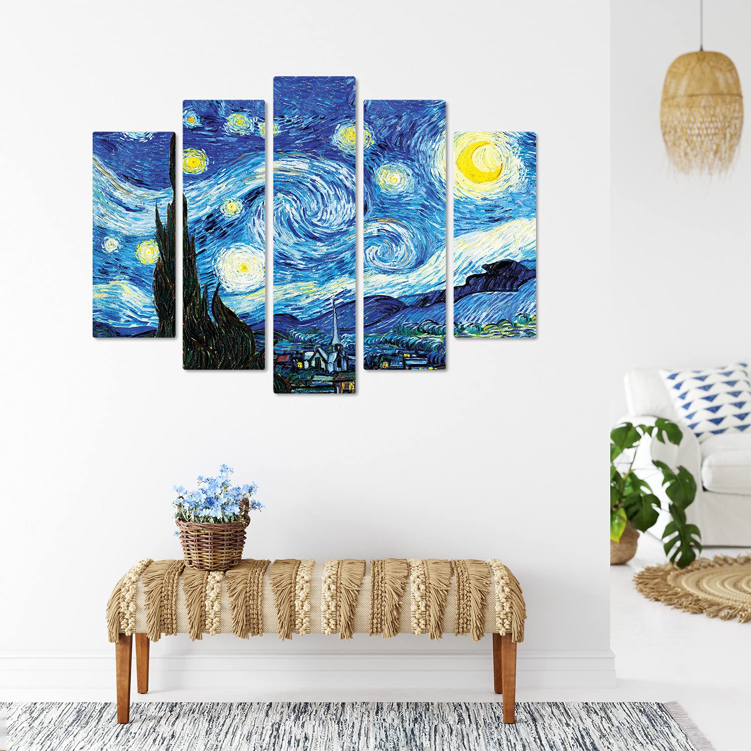 Giallobus - 5 Multi pannello Art Board - Vincent Van Gogh - Notte stellata - Legno Mdf - 140x100