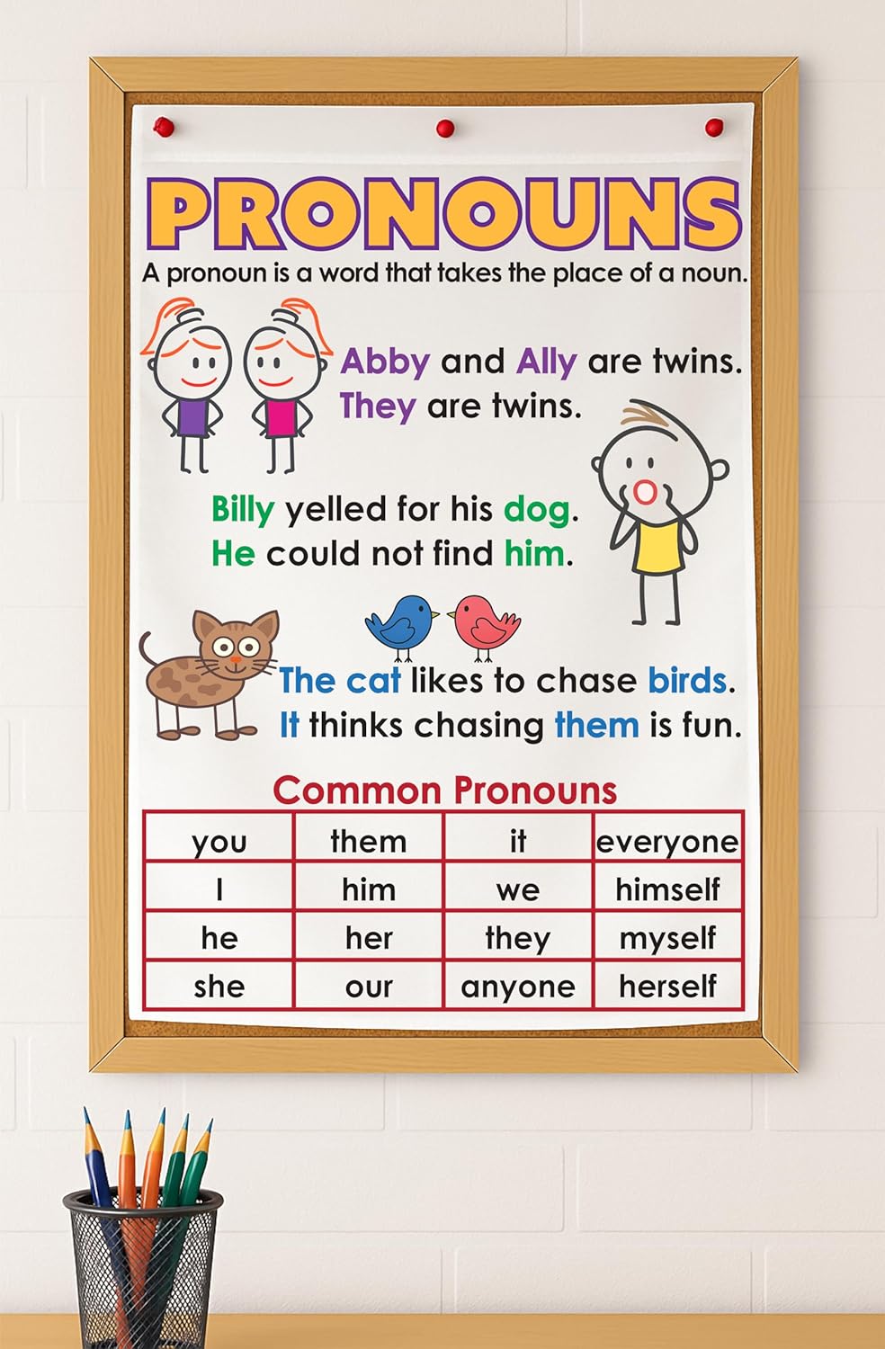 Kristie's Classroom PRONOUNS Anchor Chart, Printed on FABRIC (18X26 INCHES)
