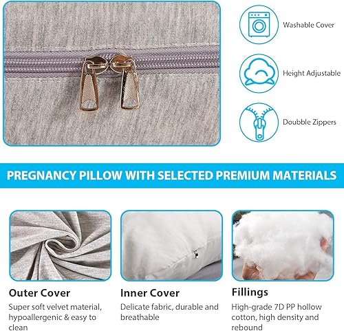 Miniatura 3 de Victostar Almohada de embarazo, almohada de cuerpo completo en forma de C de 57 pulgadas con funda de jersey, almohada de maternidad para mujeres
