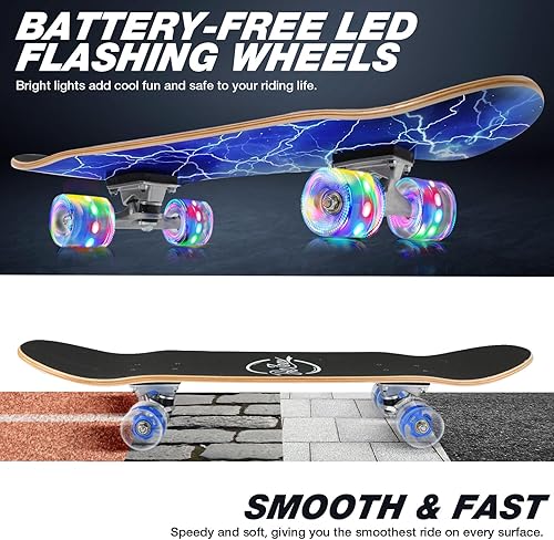 Miniatura 36 de BELEEV Patinetas para principiantes, 31 x 8 pulgadas, patineta completa para niños, adolescentes y adultos, 7 capas de arce canadiense doble patada