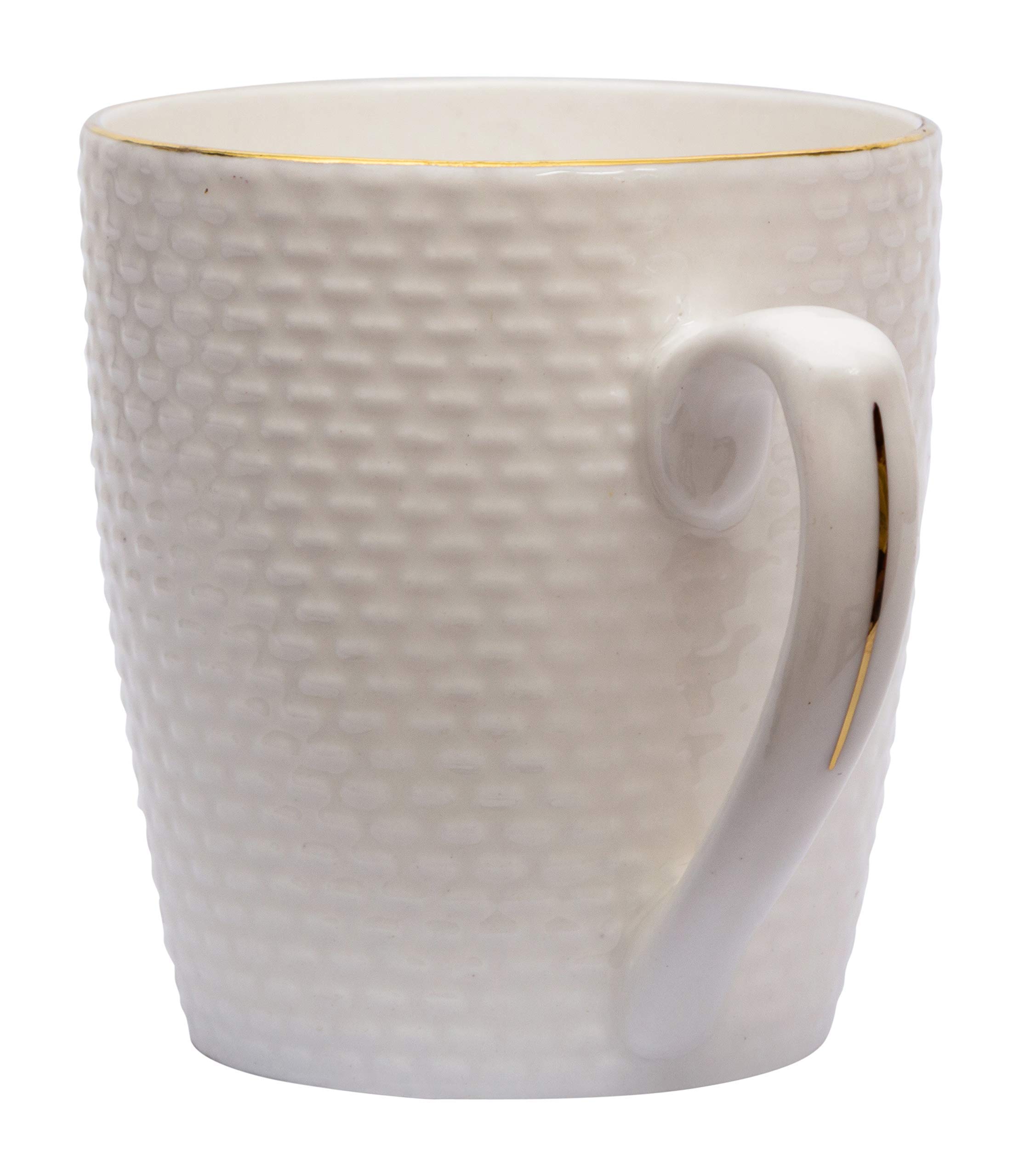 Home-Cart Bone China Embossed Coffee Tea Cup Set Mug, 6-Piece (Color-White, Size-160 ml) 2