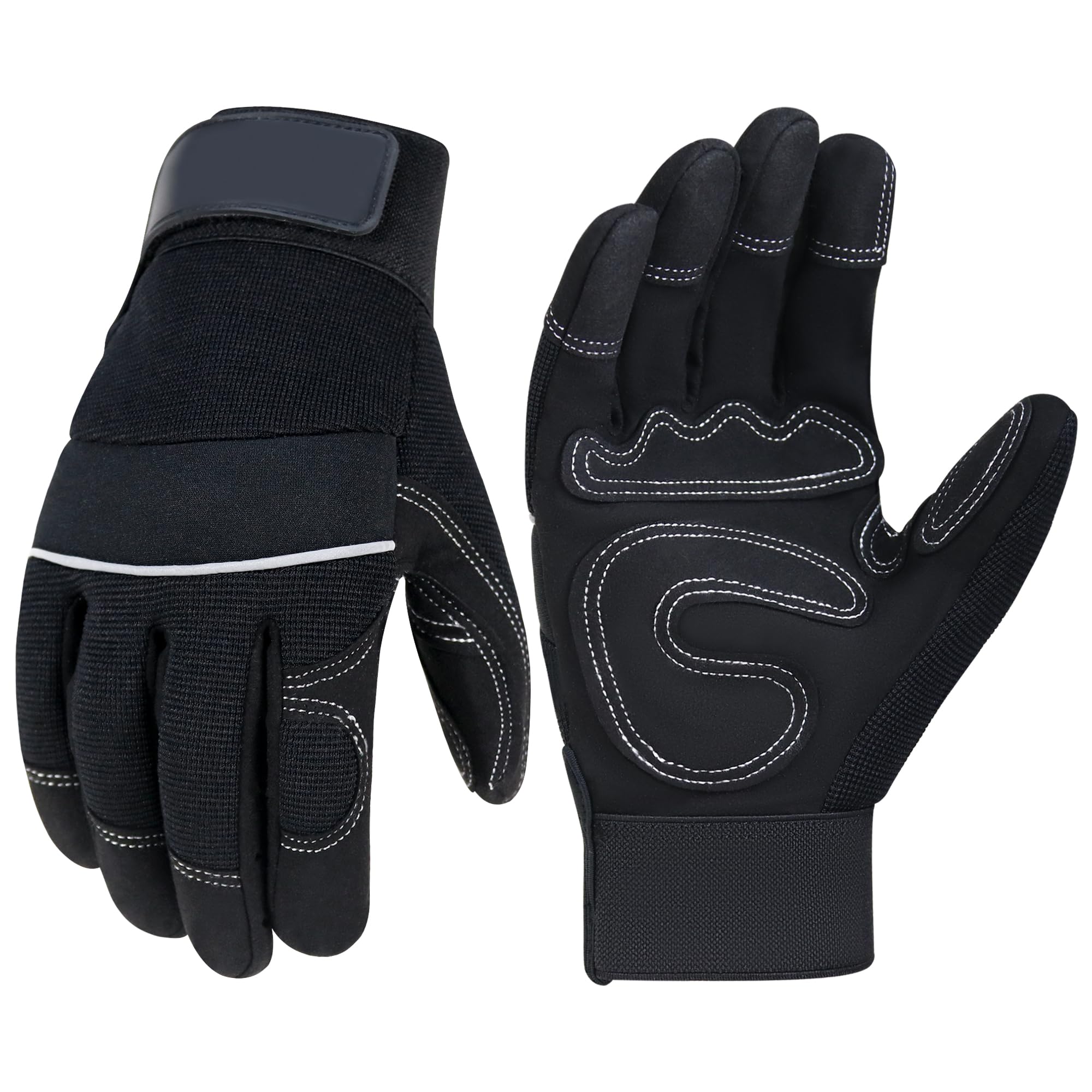 HANDLANDY Safety Work Gloves Men Women, Utility Padded Mechanic Builders Construction Warehouse Working Gloves Touch Screen Gardening Glove (Smoky Black, L)