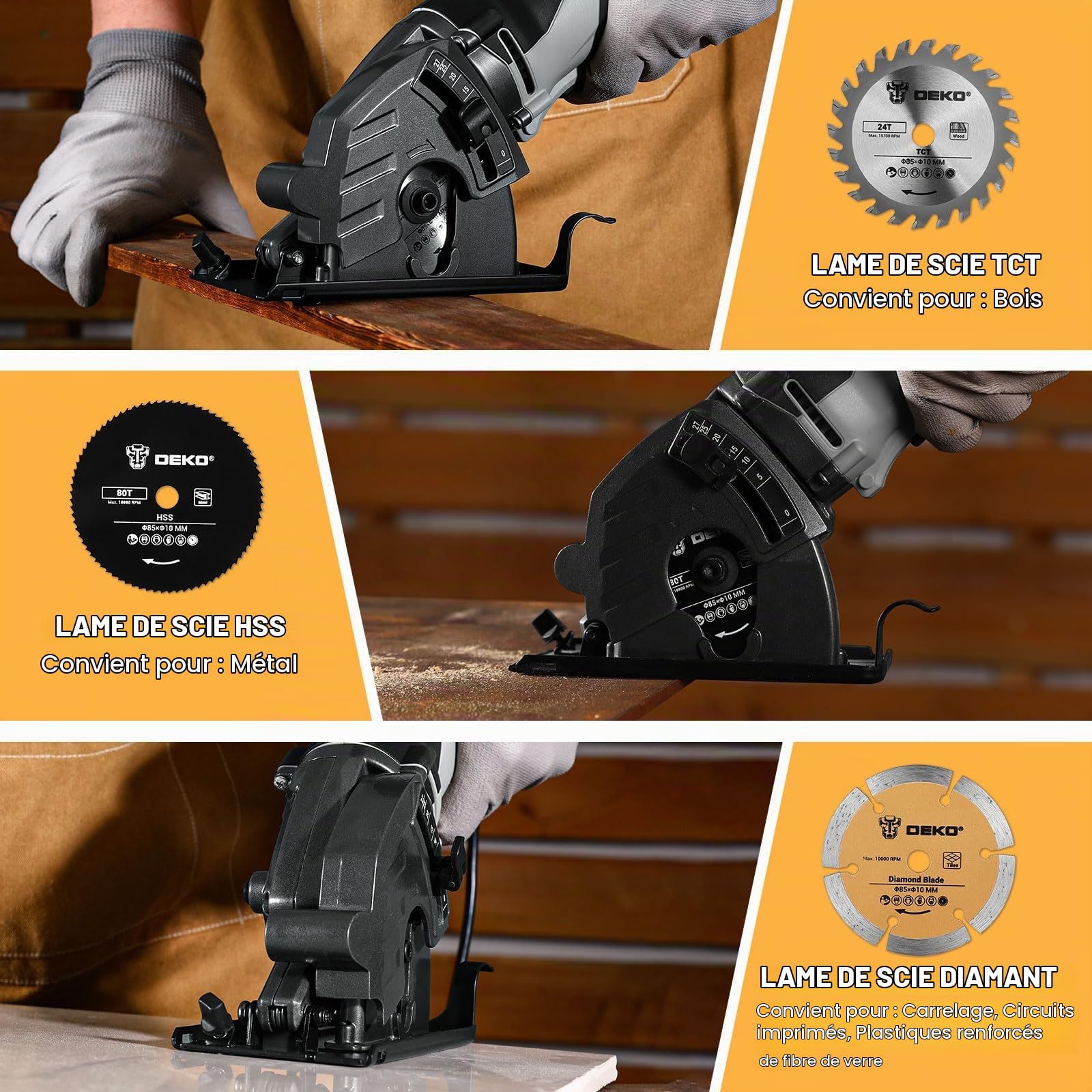 DEKOPRO Mini Scie Circulaire 600W: 5500 RPM, Lame De 85 mm, Trait De Scie De 27 mm, Port De Dépoussiérage Avec Tuyau, Mini Scie Circulaire Pour Le Bois, Le Métal, Le Carrelage et Les Plastiques