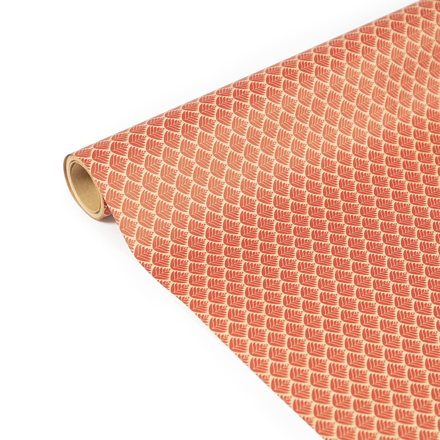 Clairefontaine 223825C - Un Rouleau De Papier Cadeau - Kraft Brut 70g 100% Recyclé - 5mx35cm (Spécial Petite Largeur) - Motif : Fleurs Rouges - Emballage Cadeau, Idéal Pour Les Petits Emballages
