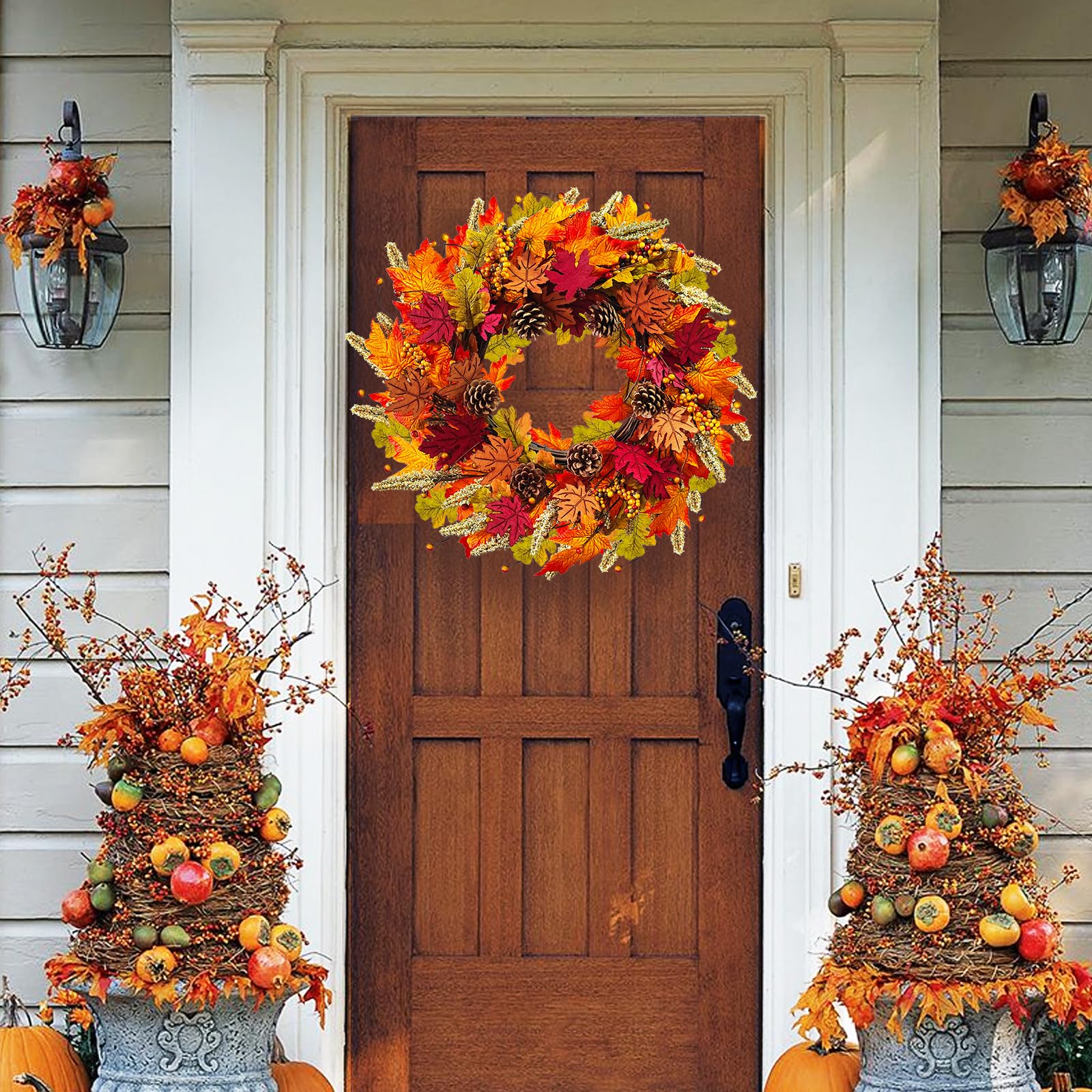 Couronne D'automne Pour Porte D'entrée, Couronne D'automne, Décoration D'automne Pour La Maison, Thanksgiving, Couronne, Citrouille, Eucalyptus, Décoration D 'intérieur Et D'extérieur (G