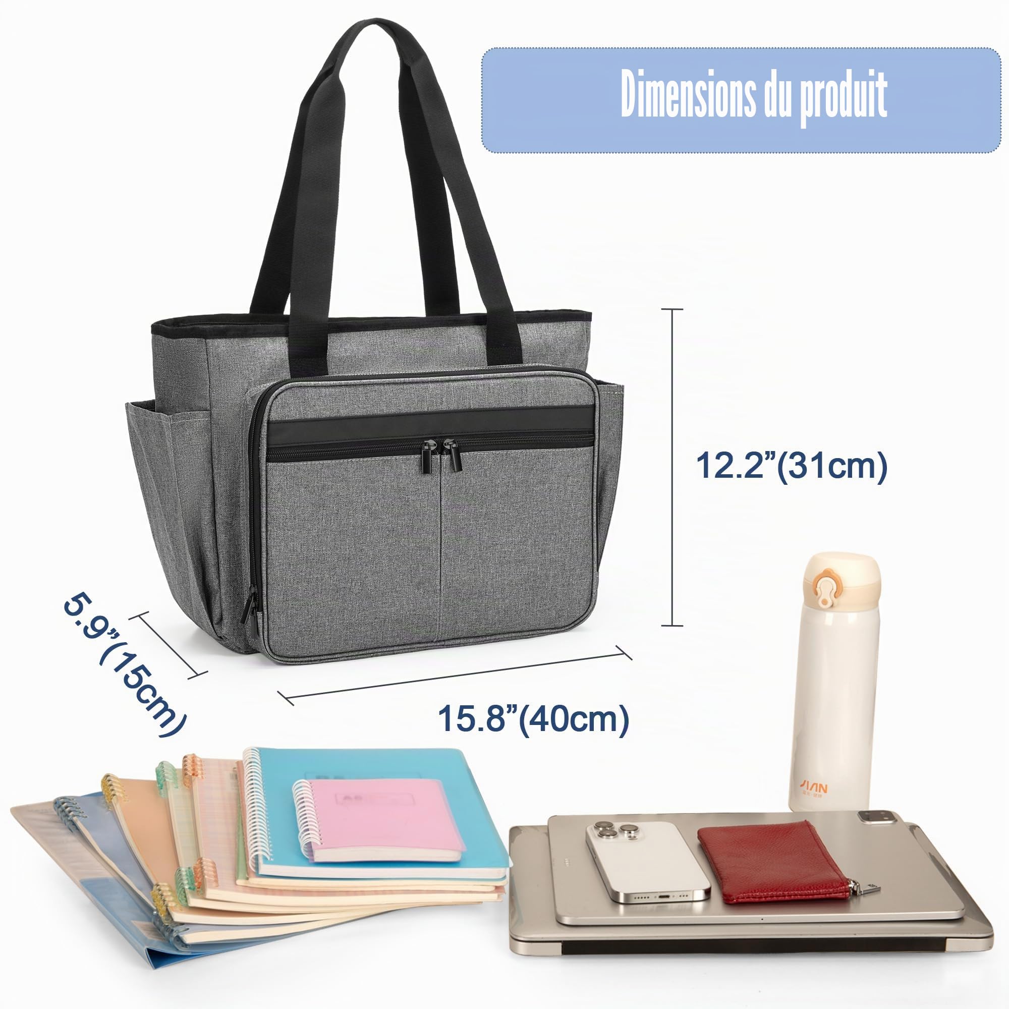 Trunab Sac Fourre-Tout pour Enseignant avec Pochette Extensible pour Dossiers, Sac Infirmière pour Femme, Porte-Documents, Ordinateur Portable, Travail, Université, Soins Infirmiers