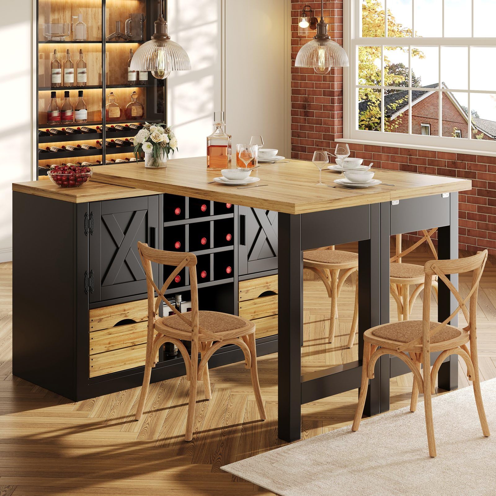 KOMHTOM îlot Central Cuisine Extensible,Noir,120-197 cm,avec Rangement