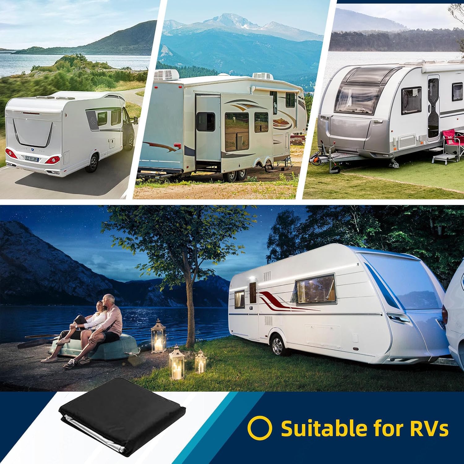 Camper Cover Waterproof 210D Oxford Cloth Rv Cover Foldable Storage, Easy to Clean Waterproof Travel Trailer Cover Rv Cover,Black-16.4 * 9.8ft