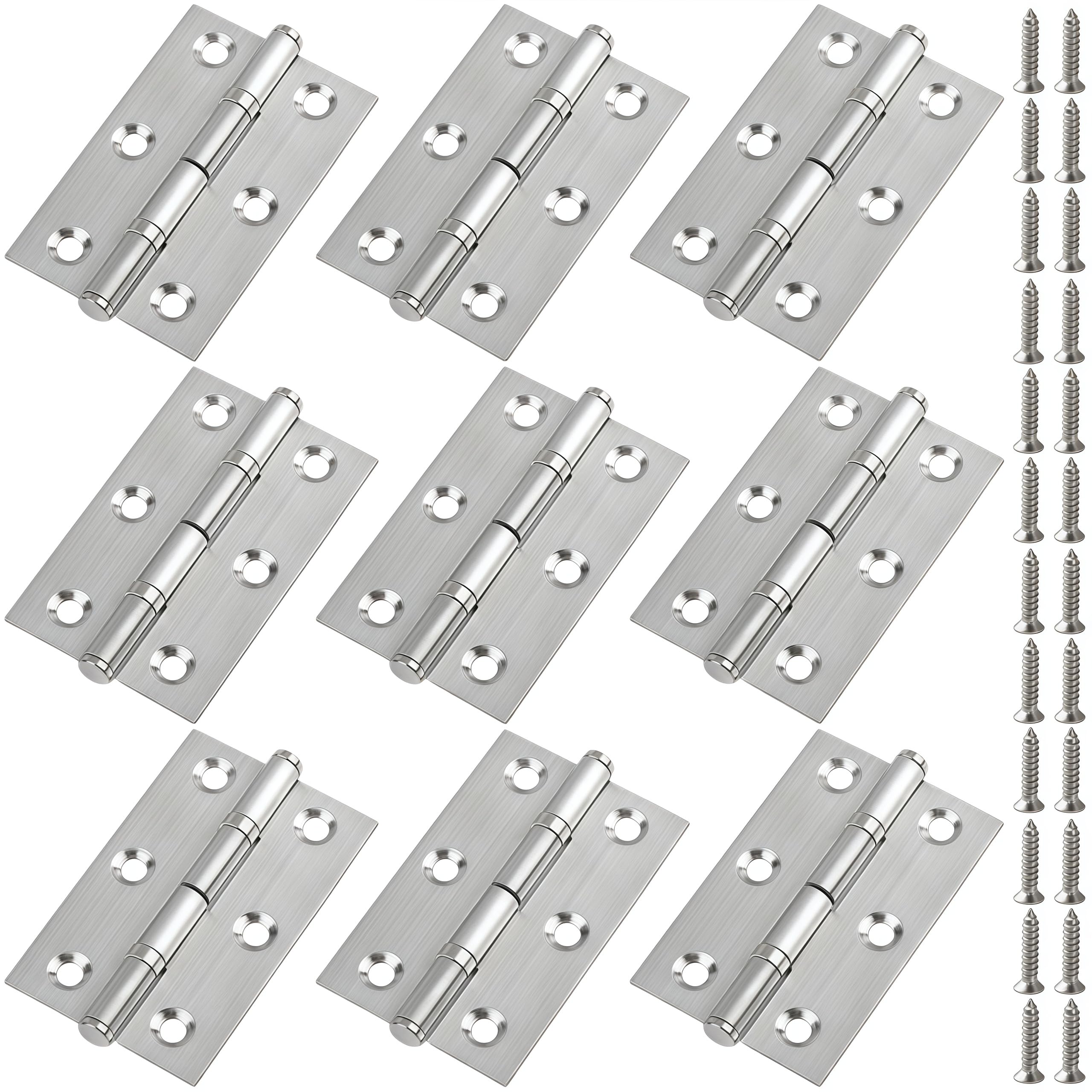Vbnexyr Regular 9 Pack Stainless Steel Folding Hinges For Cabinets Wooden Doors And Small Cabinets; Smooth Opening Hinges For Jewelry Wooden Items And Chests 2.5 Inch 201 Stainless Steel With Bearings