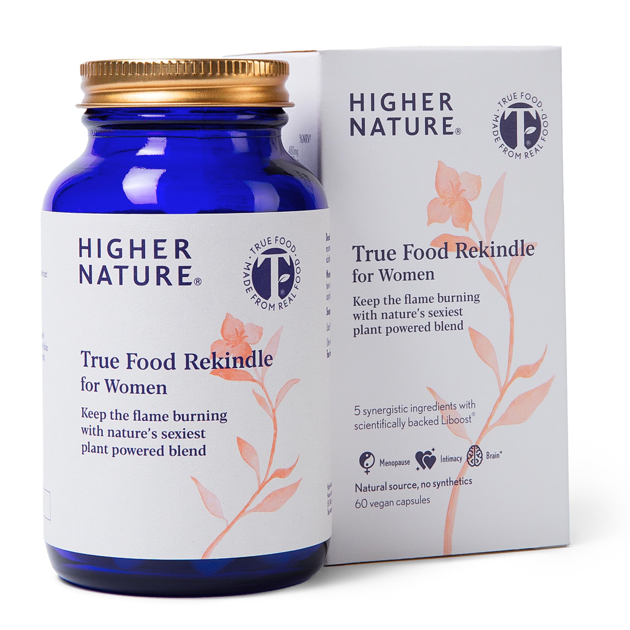 Higher Nature - True Food Rekindle for Women - Libido Booster Liboost® - Botanical Supplement - High Strength - Menopause, Intimacy & Brain Support - Intimate Female - True Food® Formula - 60 Capsules
