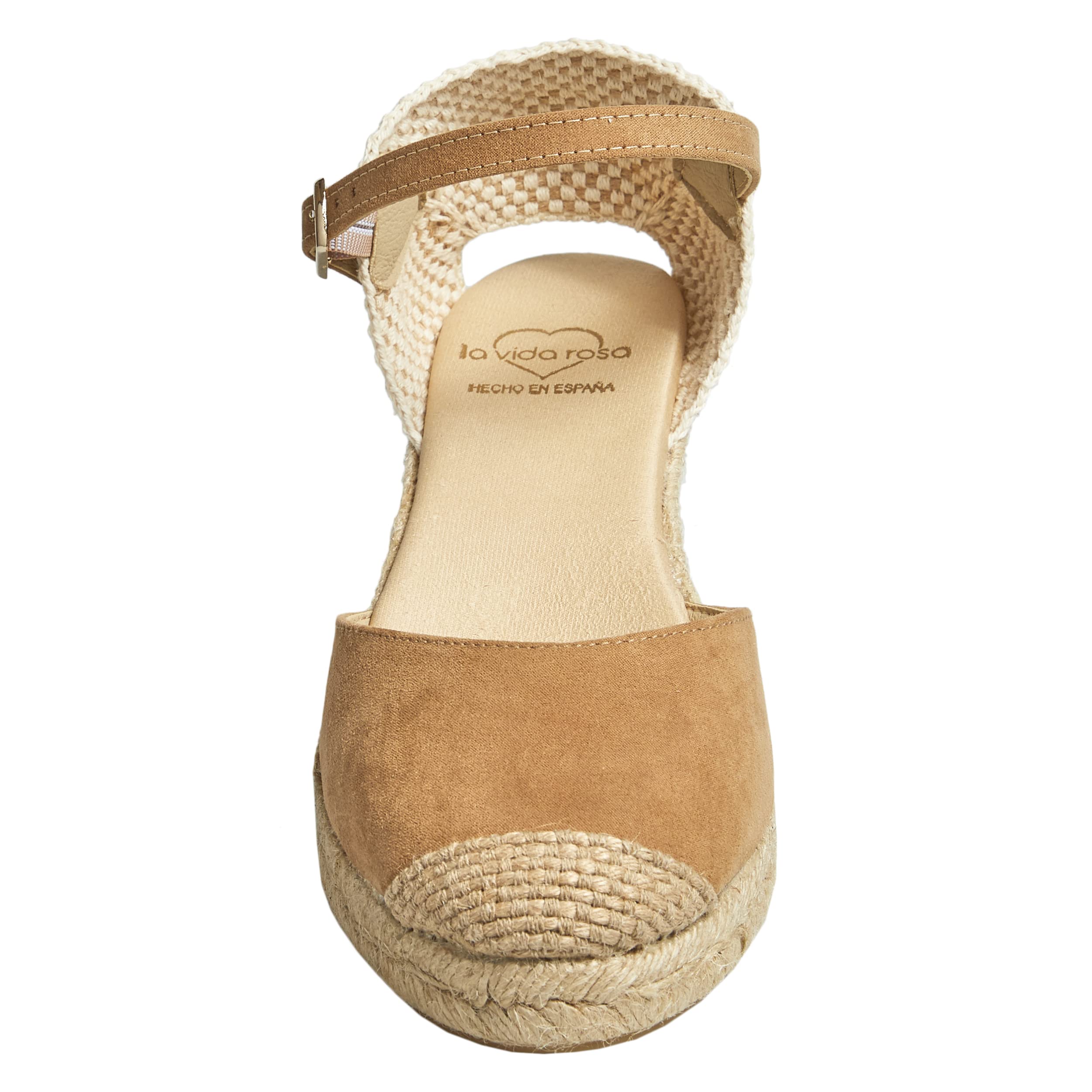 NOESLOMISMO BY DILEMA Espadrillas Donna Zeppa 7 cm in Camoscio - Sandali Chiusi Made in Spain con Cinturino - Scarpe Estive Comode in Juta e Suola in Gomma Antiscivolo