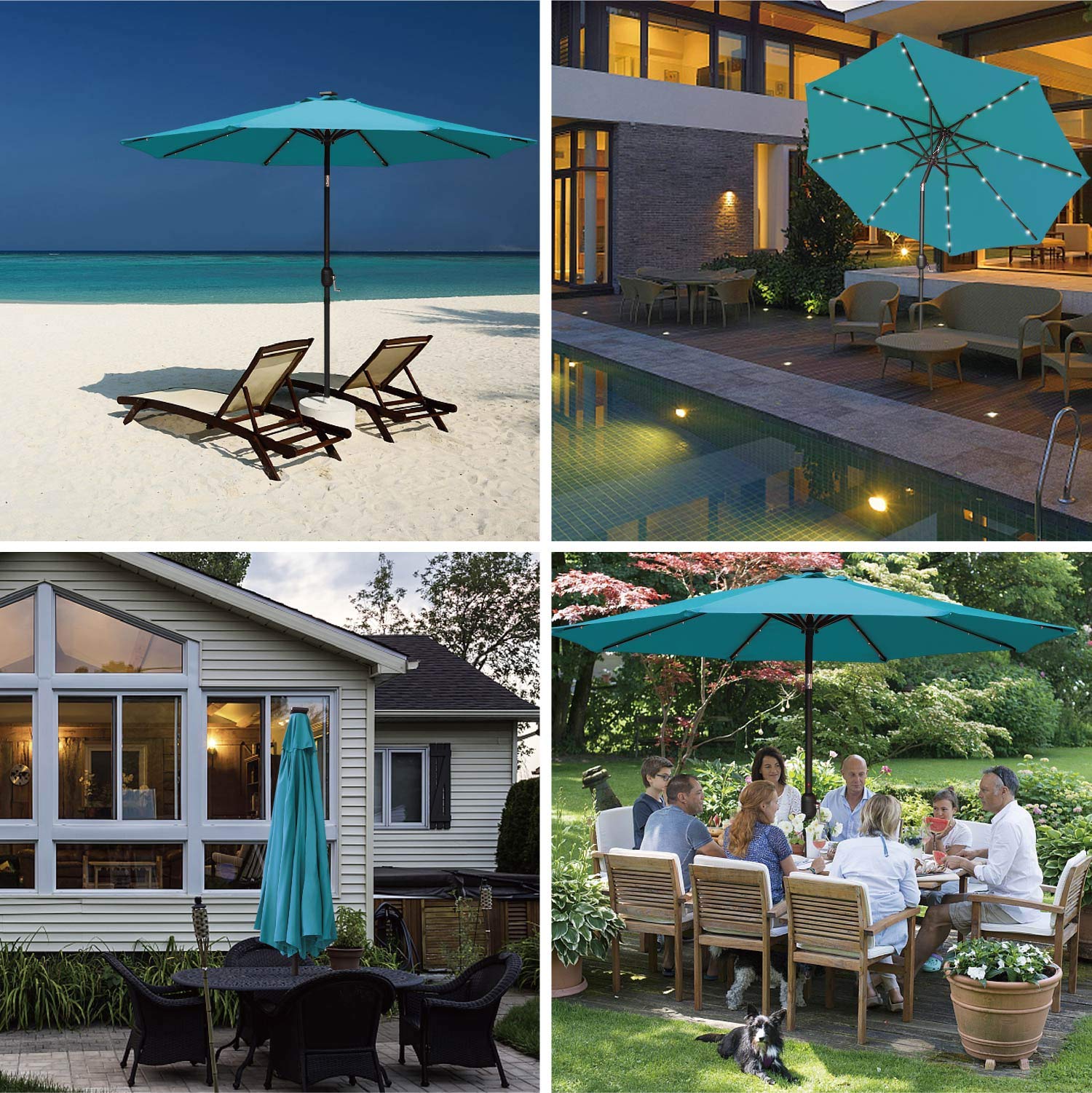 Amazon Com 7 5ft Patio Umbrella Ourdoor Solar Umbrella Led Umbrellas With 32led Lights Tilt And Crank Table Umbrellas For Garden Deck Backyard And Pool 12 Colors Turquoise Garden Outdoor